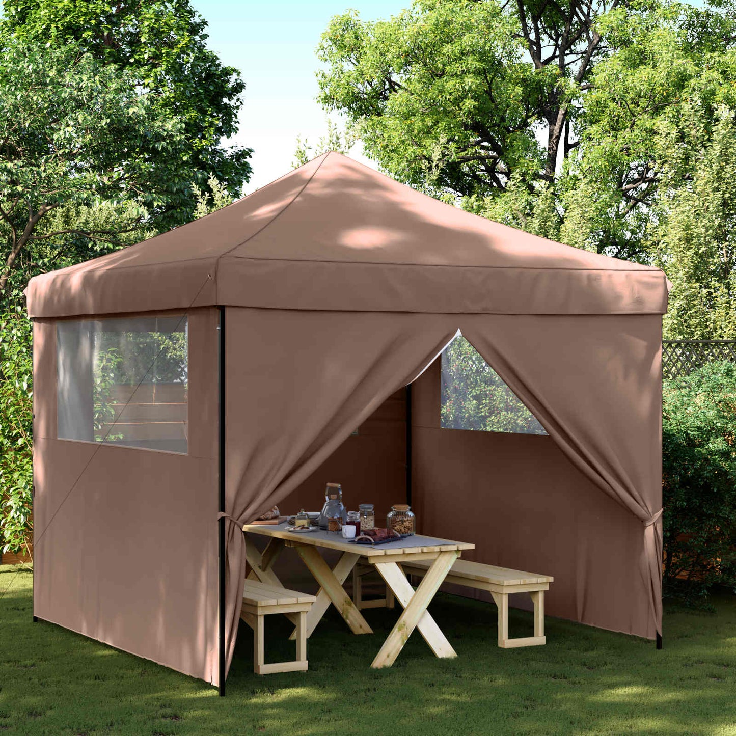 Party-Zelt 292 x 292 x 315 cm Braun Oxford-Stoff