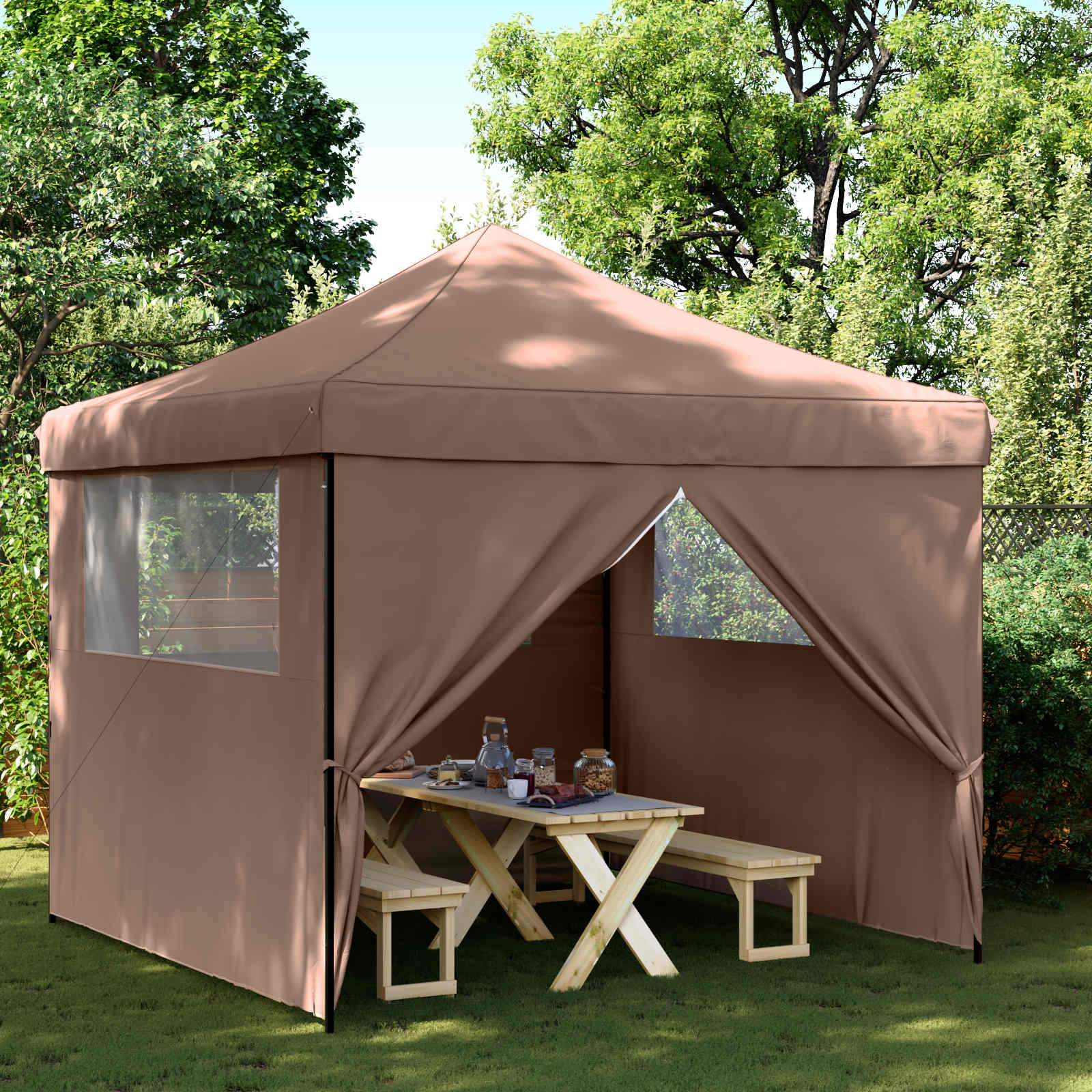 Party-Zelt 292 x 292 x 315 cm Braun Oxford-Stoff
