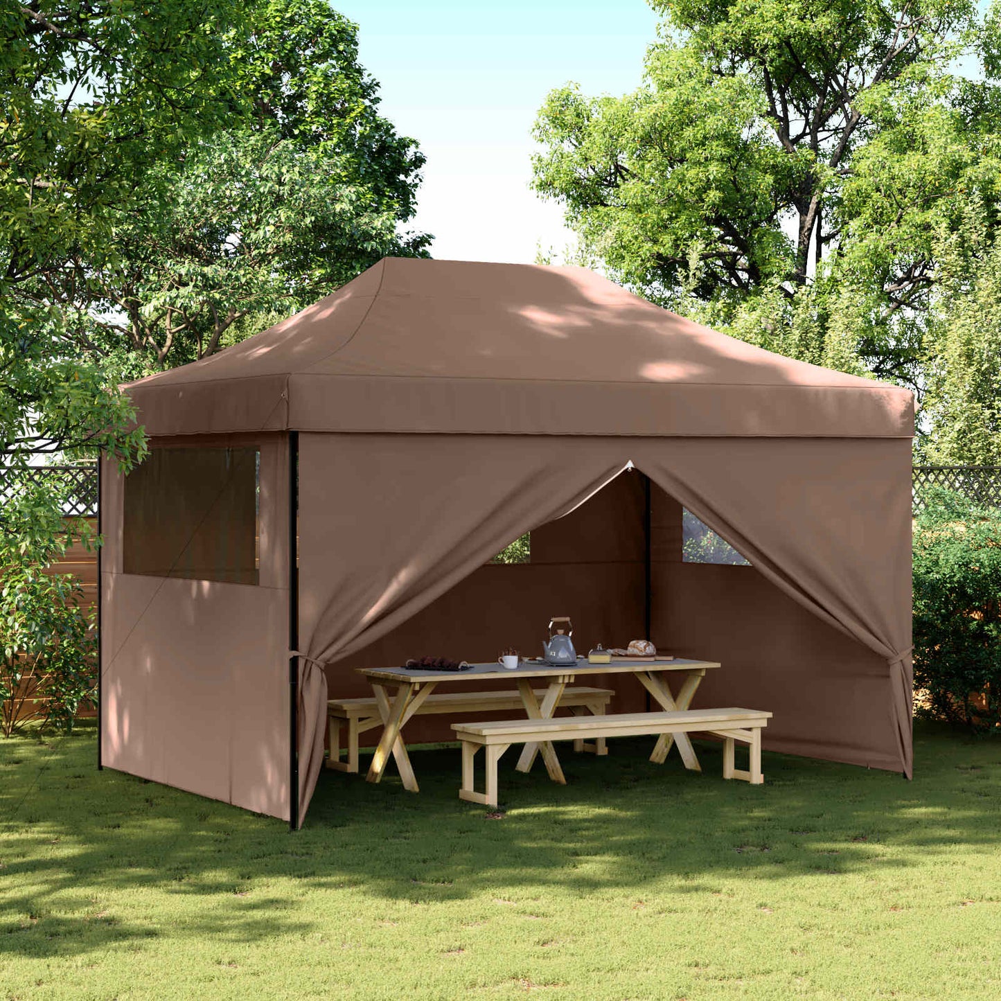 Party-Zelt 279 x 410 x 315 cm Braun Oxford-Stoff