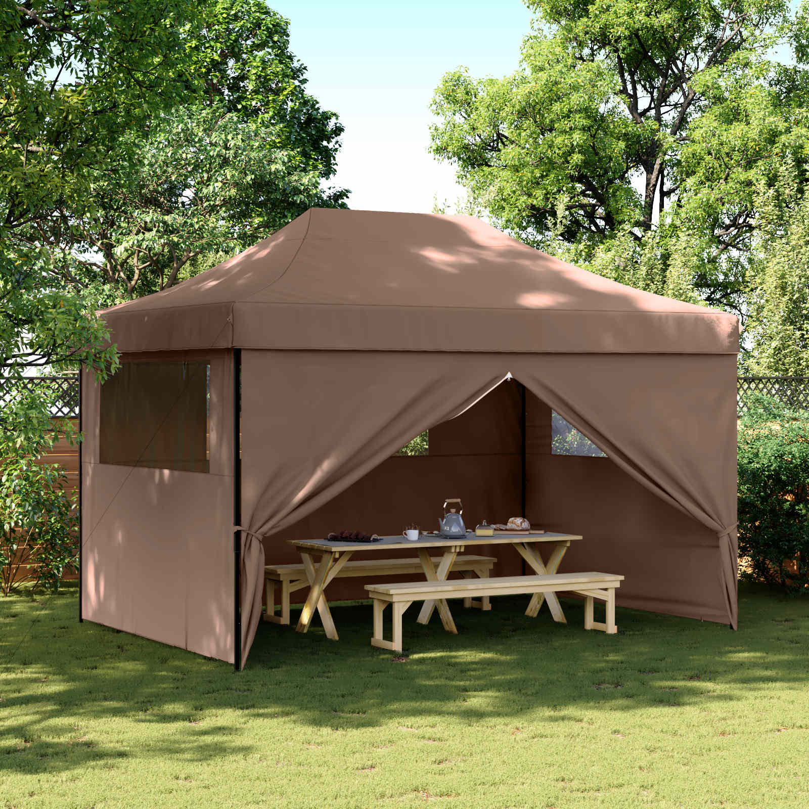 Party-Zelt 279 x 410 x 315 cm Braun Oxford-Stoff