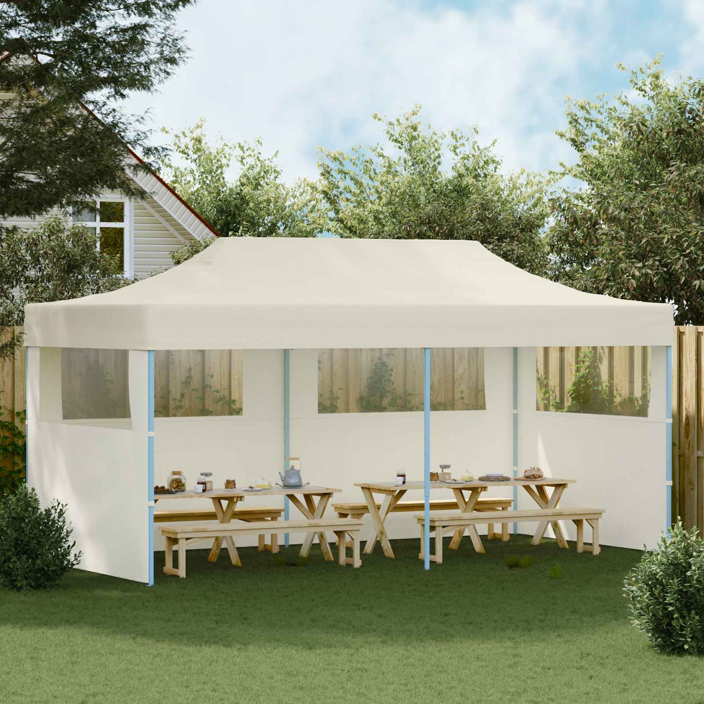 Partyzelt 291 x 580 x 315 cm Creme Oxford-Stoff