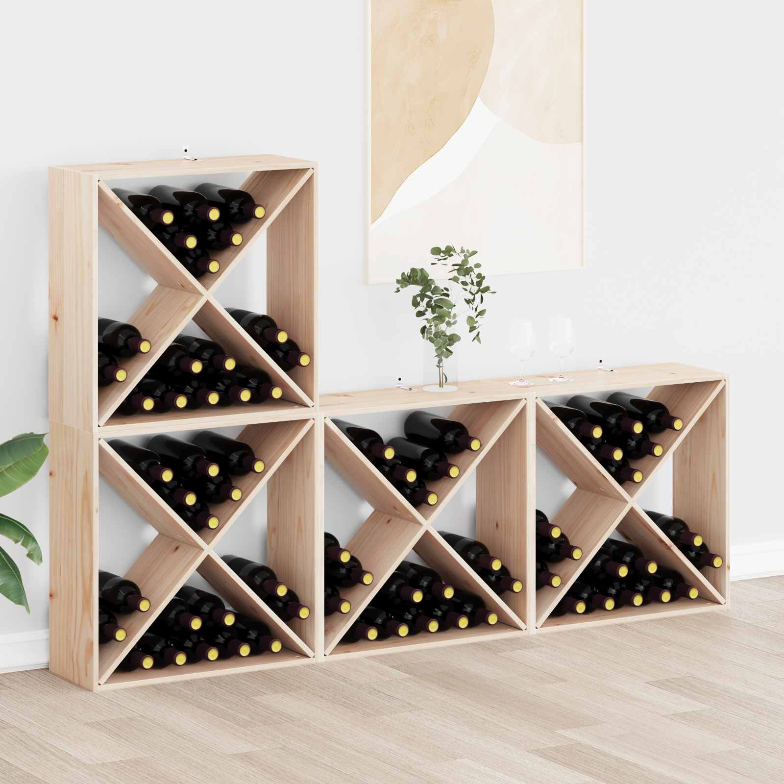 Weinregal 4 Stk. Natur 62 x 25 x 62 cm Massives Kiefernholz