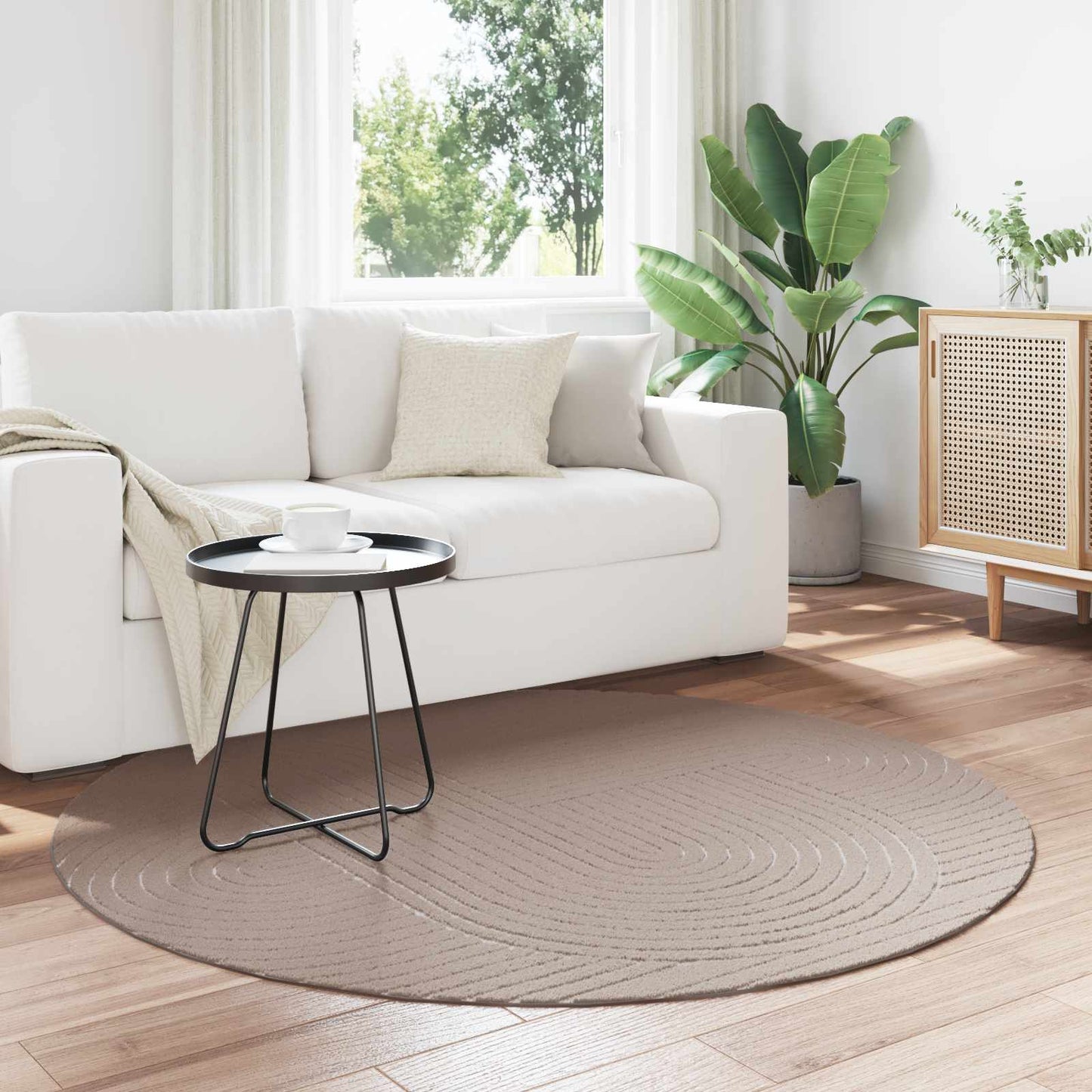 Innen- und Außenteppich PALMERAS Beige Ø 120 CM Polyester