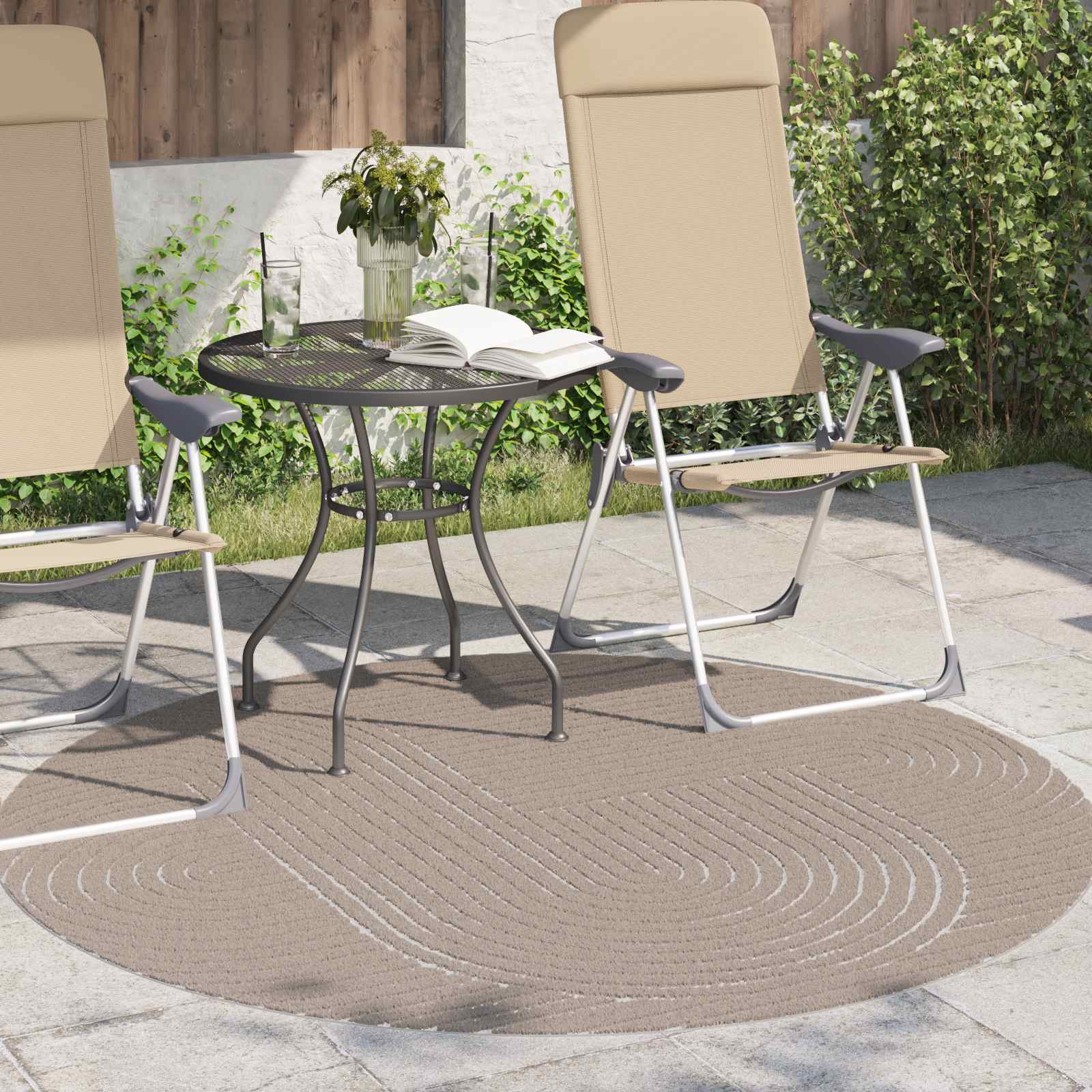Innen- und Außenteppich PALMERAS Beige Ø 120 CM Polyester
