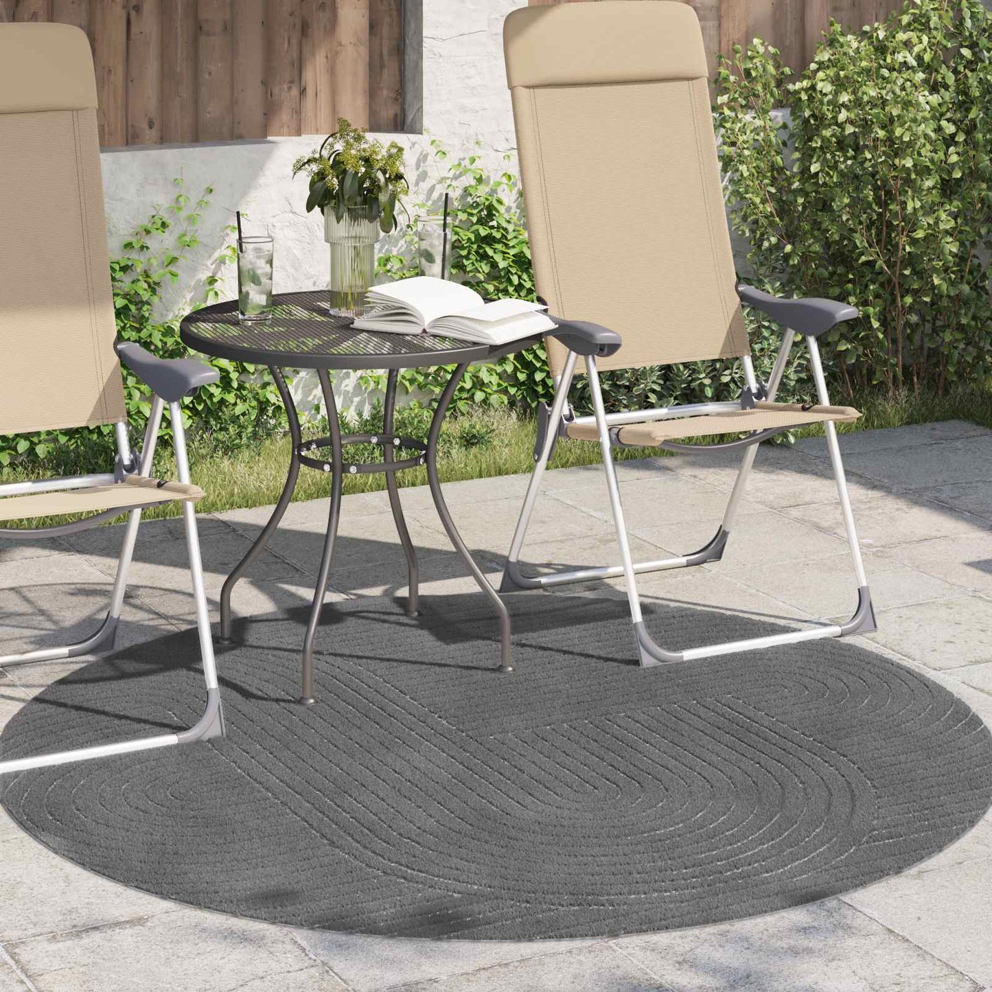 Innen- und Außenteppich PALMERAS Anthrazit Ø 160 CM Polyester
