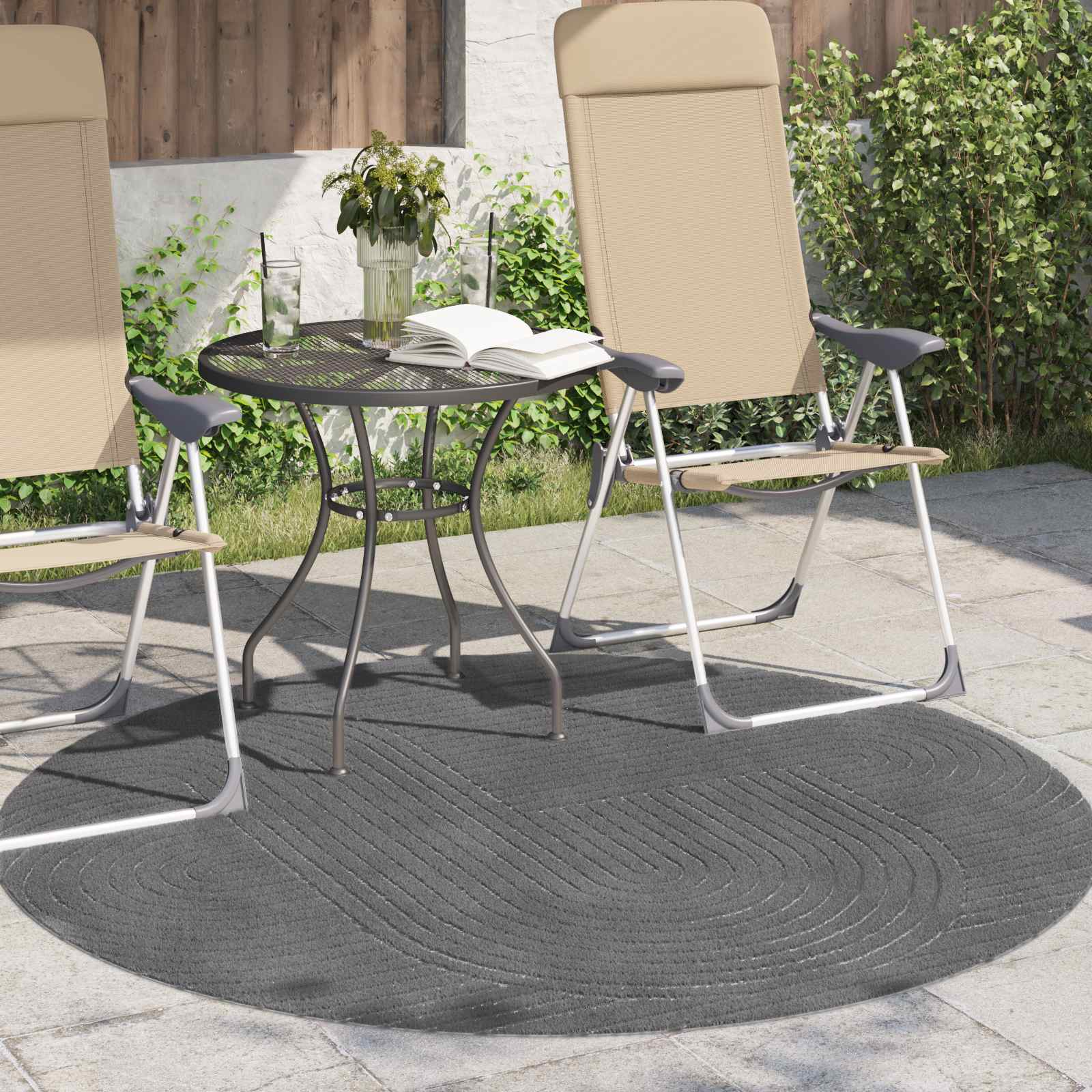 Innen- und Außenteppich PALMERAS Anthrazit Ø 160 CM Polyester