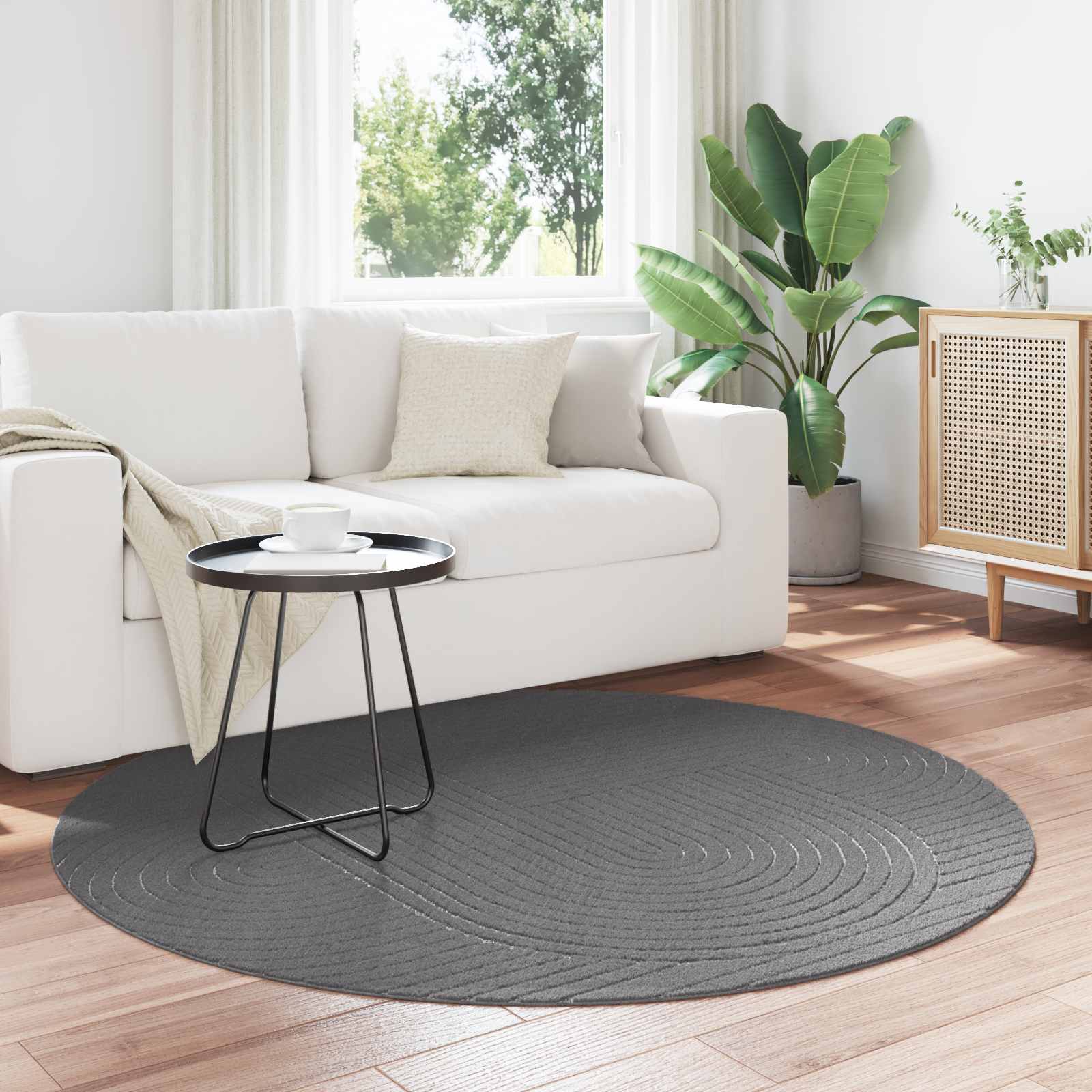Innen- und Außenteppich PALMERAS Anthrazit Ø 200 CM Polyester