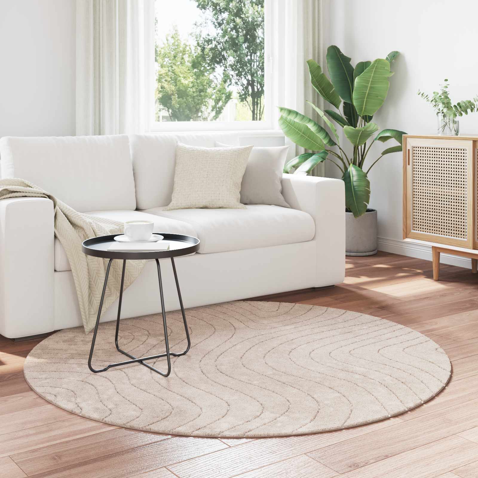 Innen- und Außenteppich PALMERAS Beige Ø 120 CM Polyester