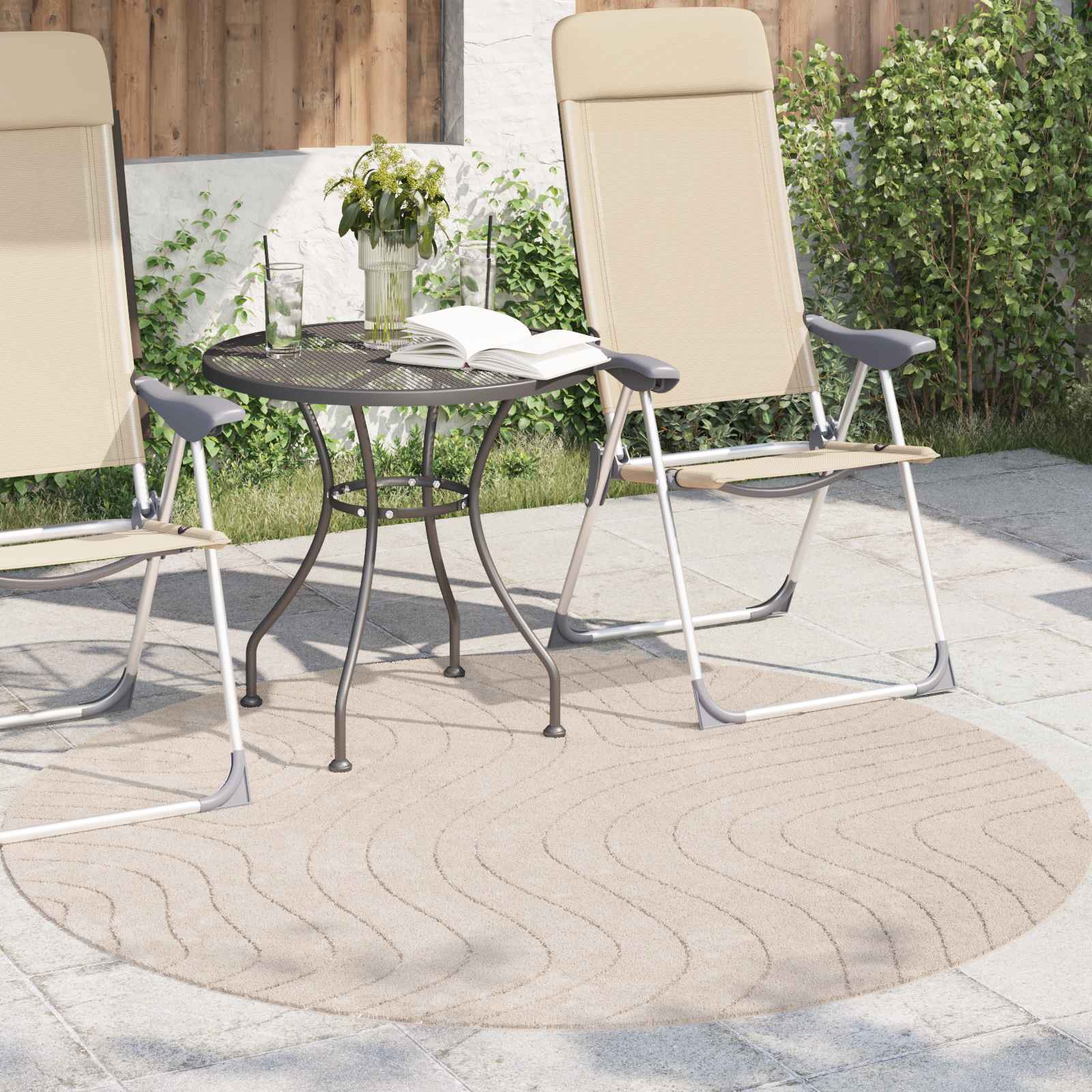 Innen- und Außenteppich PALMERAS Beige Ø 120 CM Polyester
