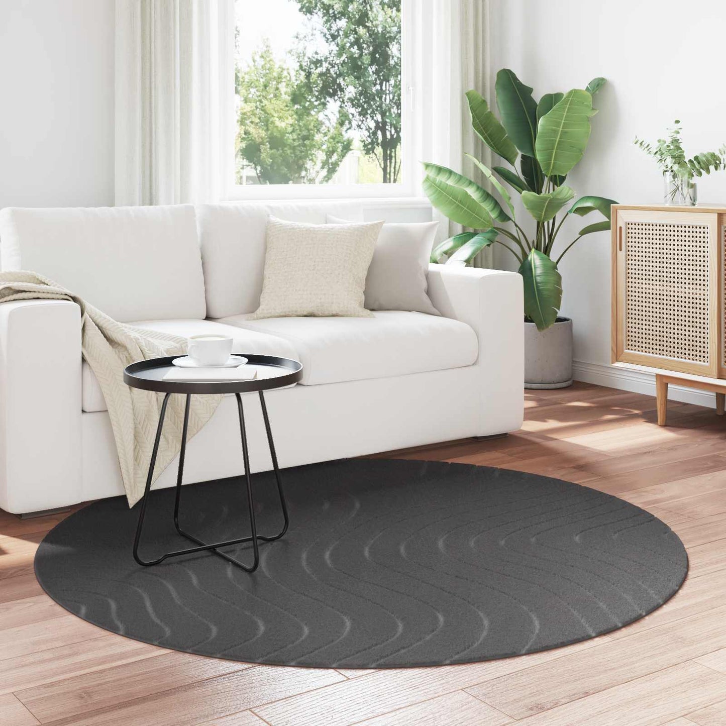 Innen- und Außenteppich PALMERAS Anthrazit Ø 120 CM Polyester