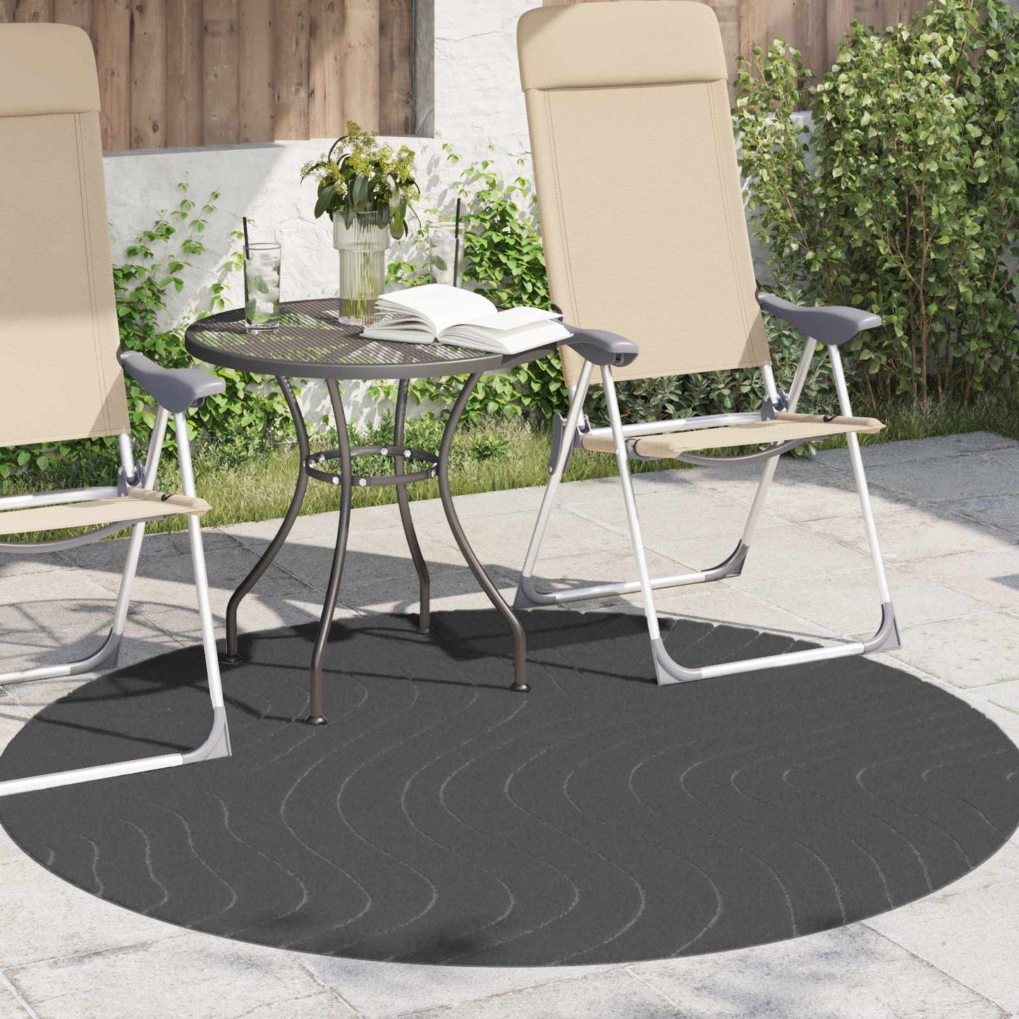 Innen- und Außenteppich PALMERAS Anthrazit Ø 160 CM Polyester