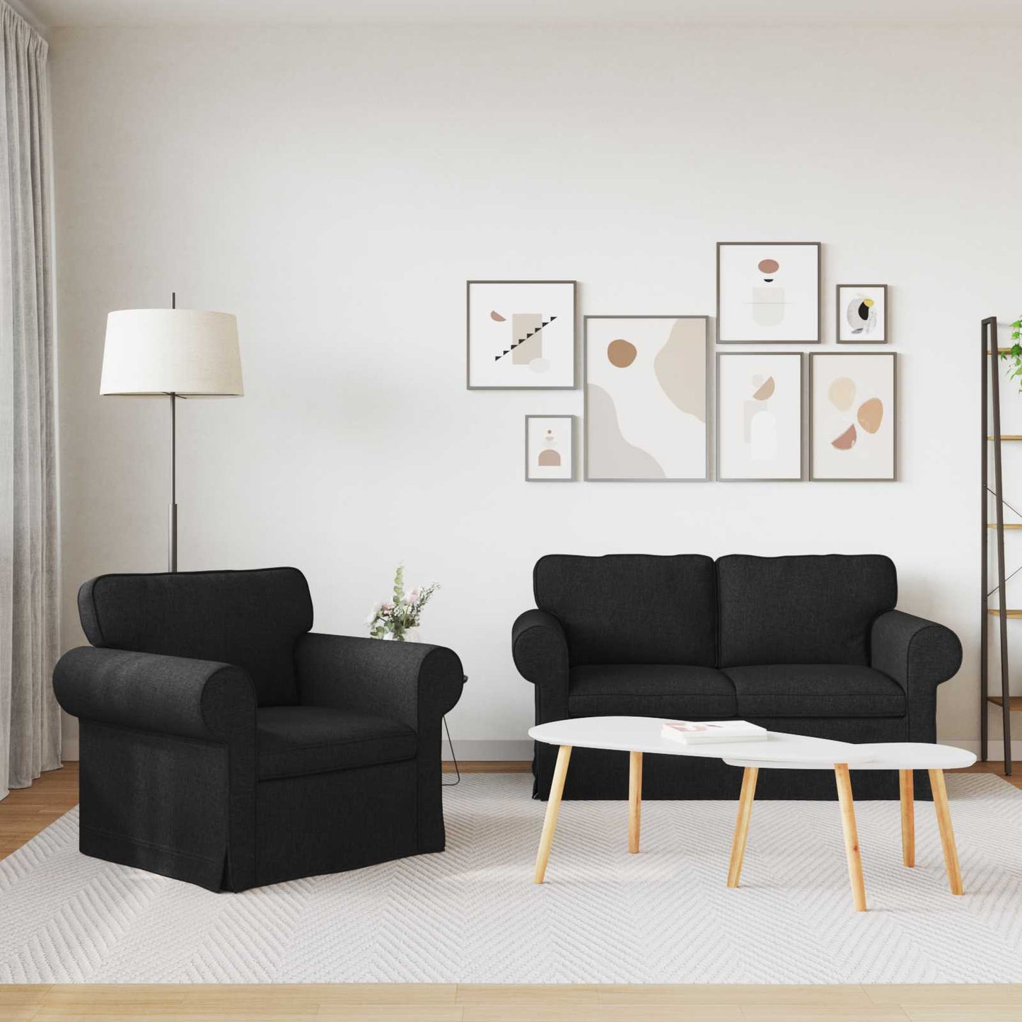 Sofa Set 2 pcs Schwarz 155 x 82 x 80 cm Stoff