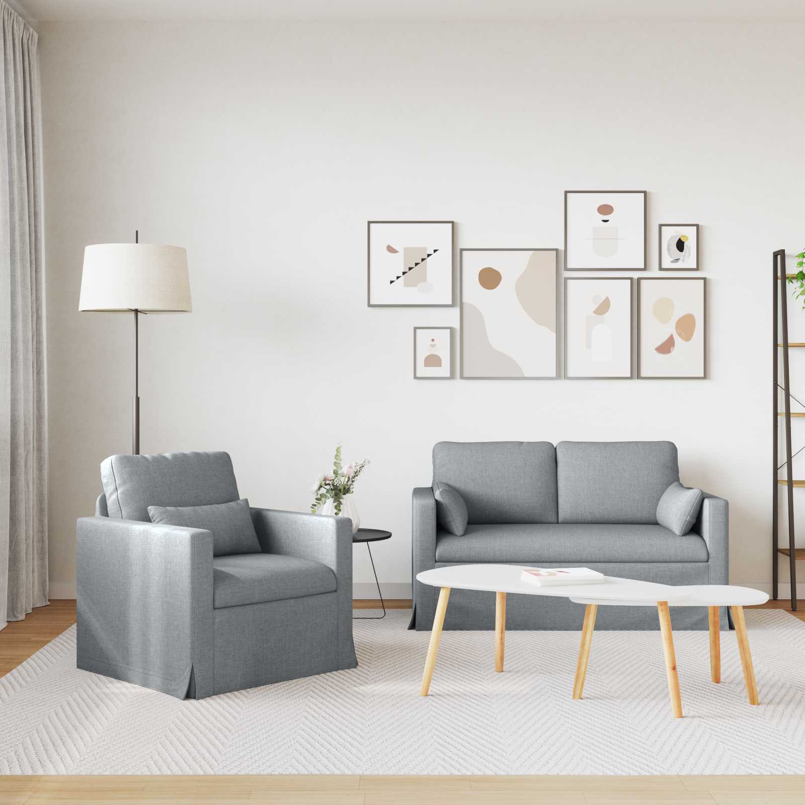 Sofa Set 2 pcs Hellgrau 139 x 78 x 80 cm Stoff