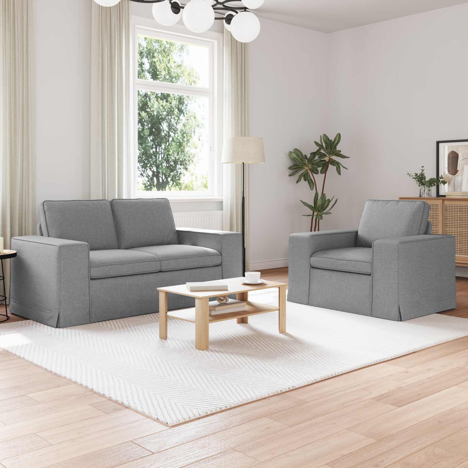 Sofa Set 2 stk. Hellgrau Stoff