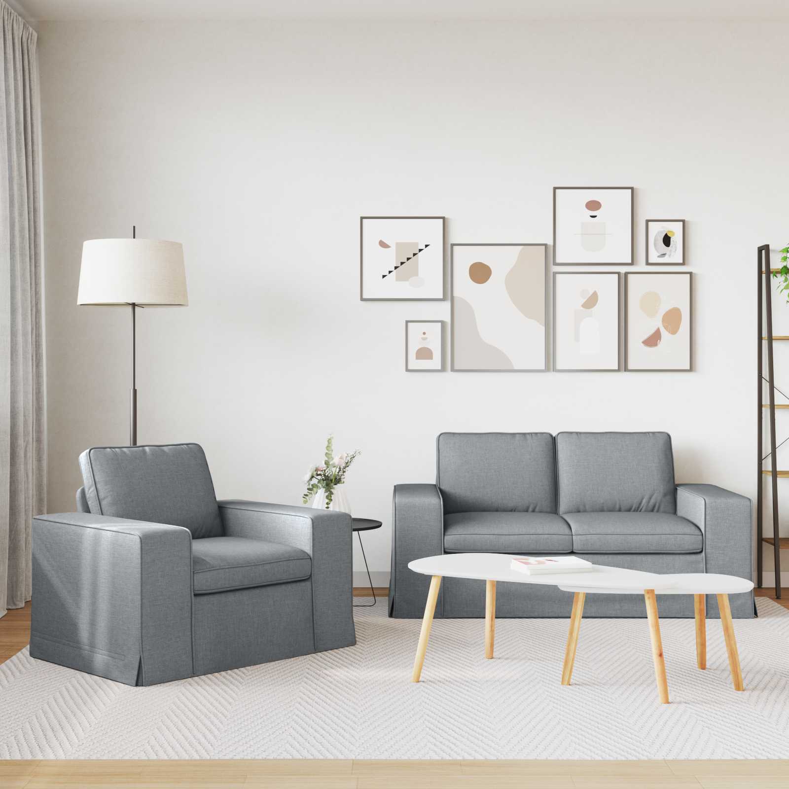 Sofa Set 2 stk. Hellgrau Stoff
