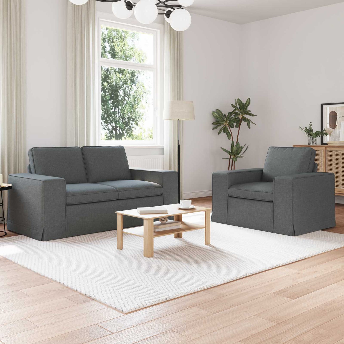 Sofa Set 2 stk. Dunkelgrau Stoff