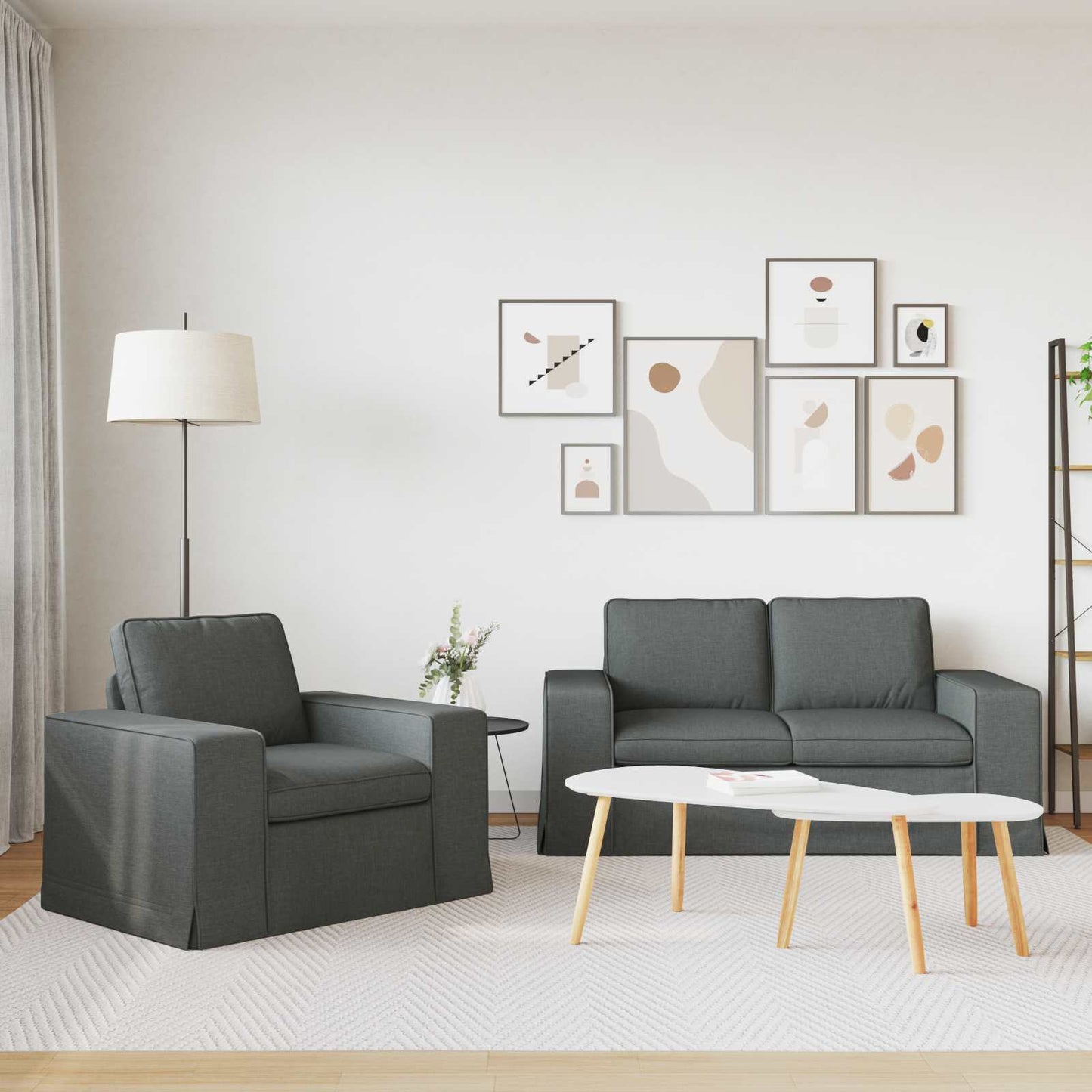 Sofa Set 2 stk. Dunkelgrau Stoff