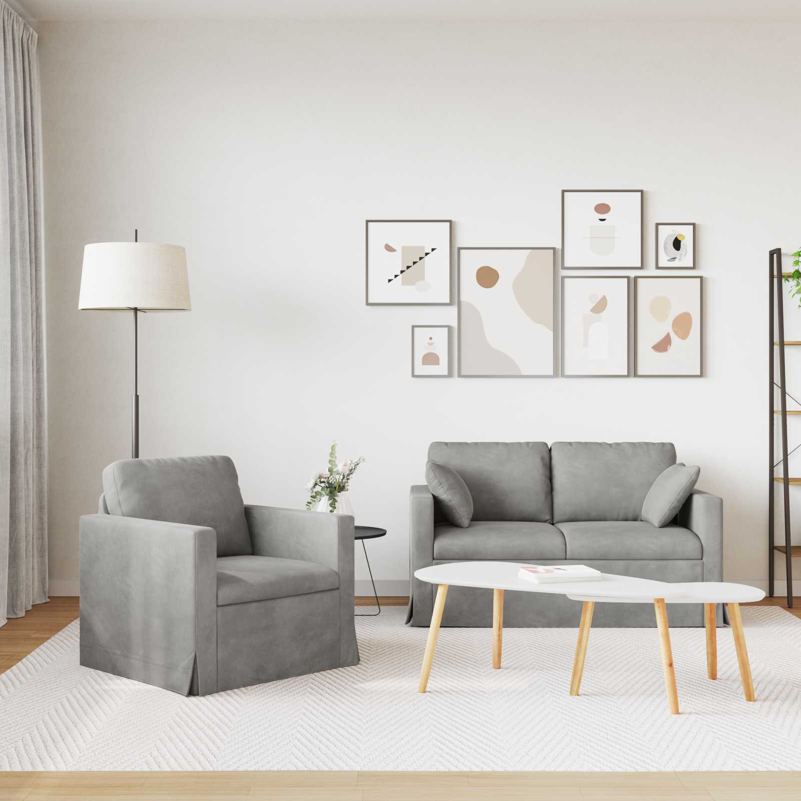 Sofa Set 2 Stk. Hellgrau Samt