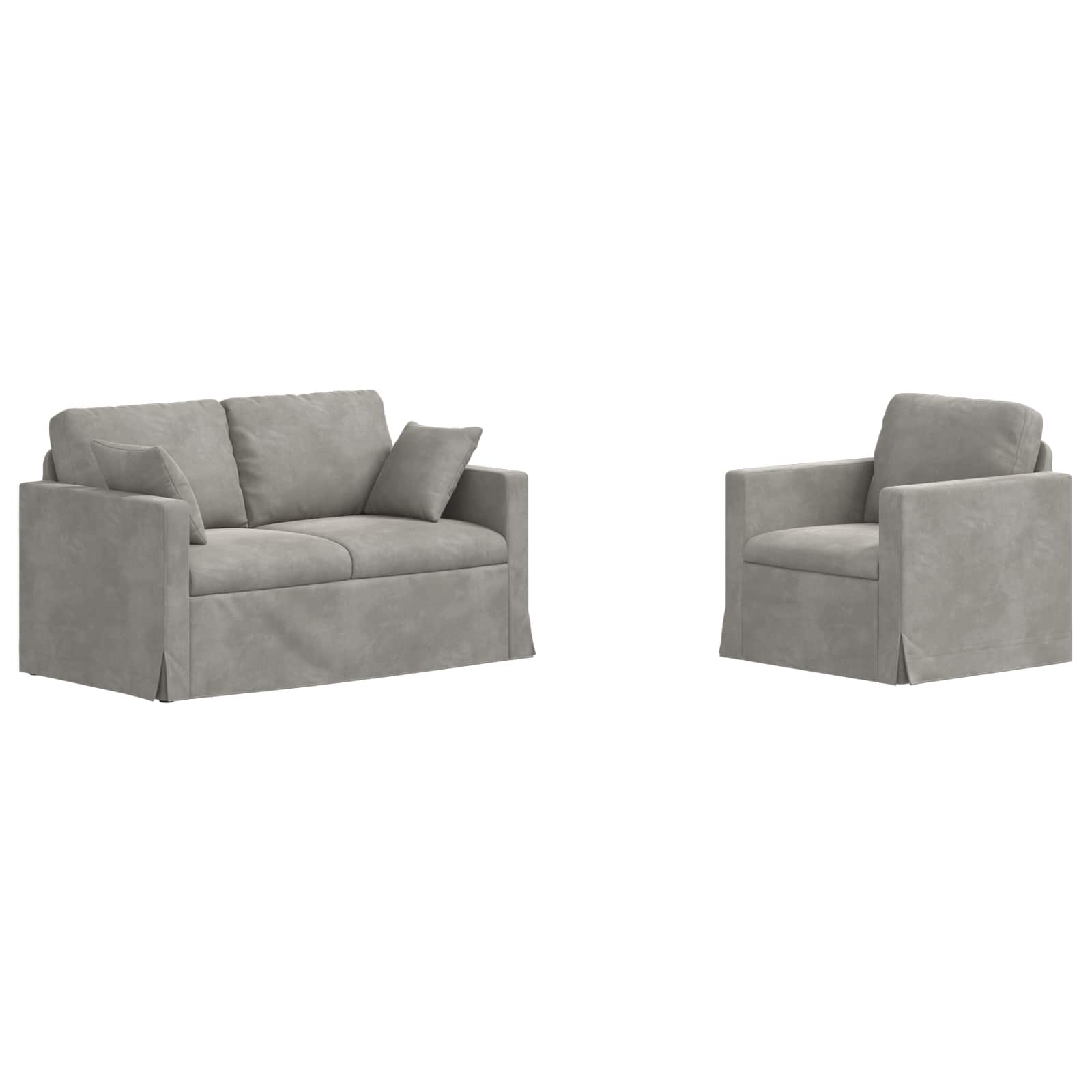 Sofa Set 2 Stk. Hellgrau Samt
