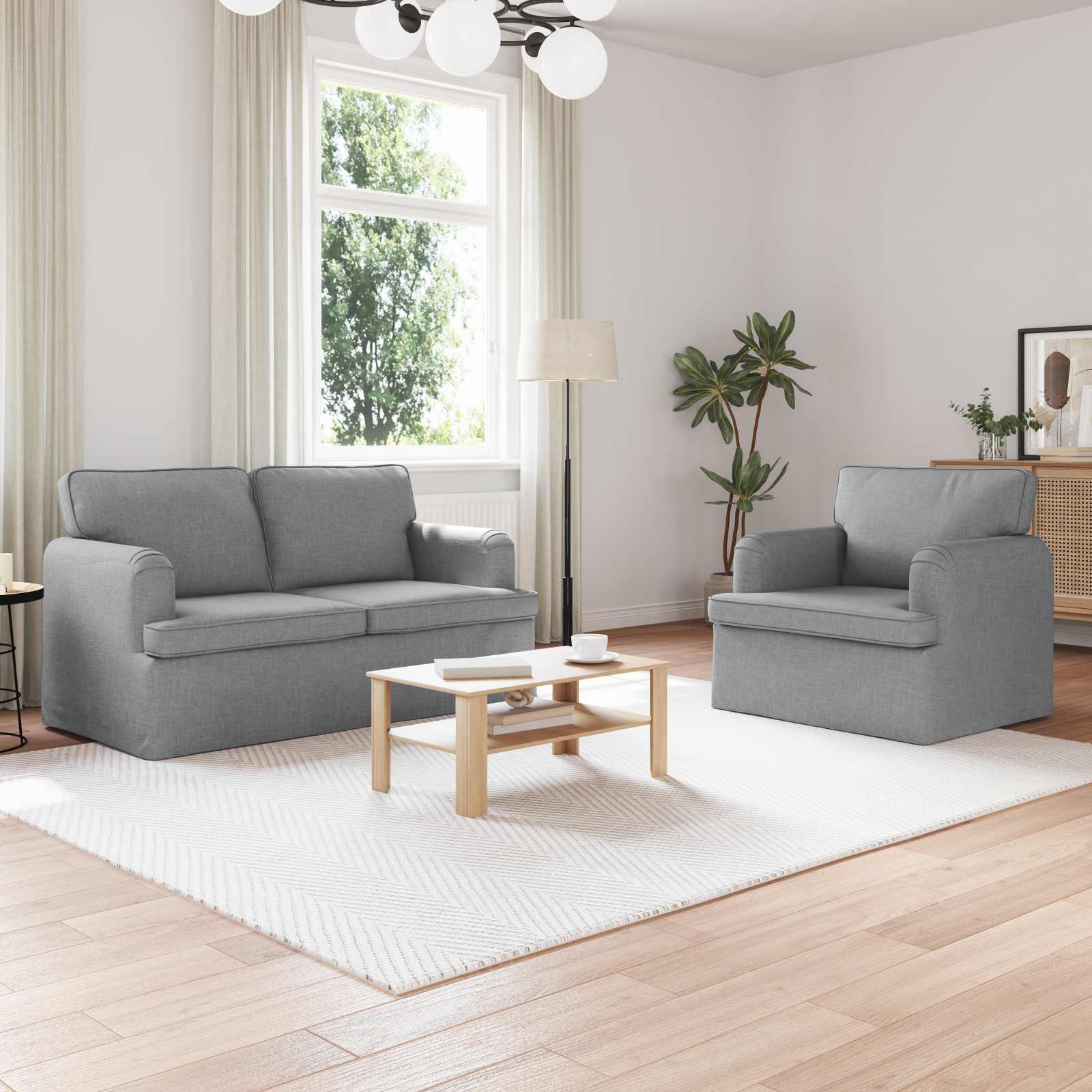 Sofa Set 2 stk. Hellgrau Stoff