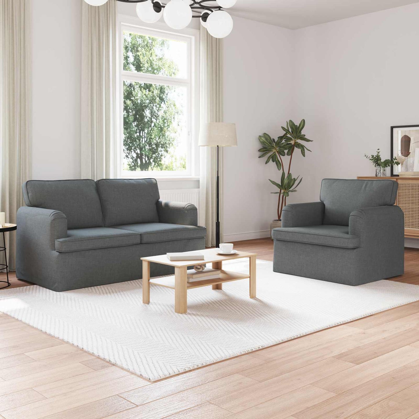 Sofa Set 2 stk. Dunkelgrau Stoff