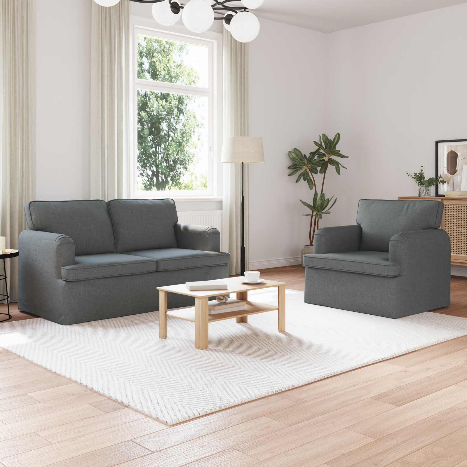 Sofa Set 2 stk. Dunkelgrau Stoff