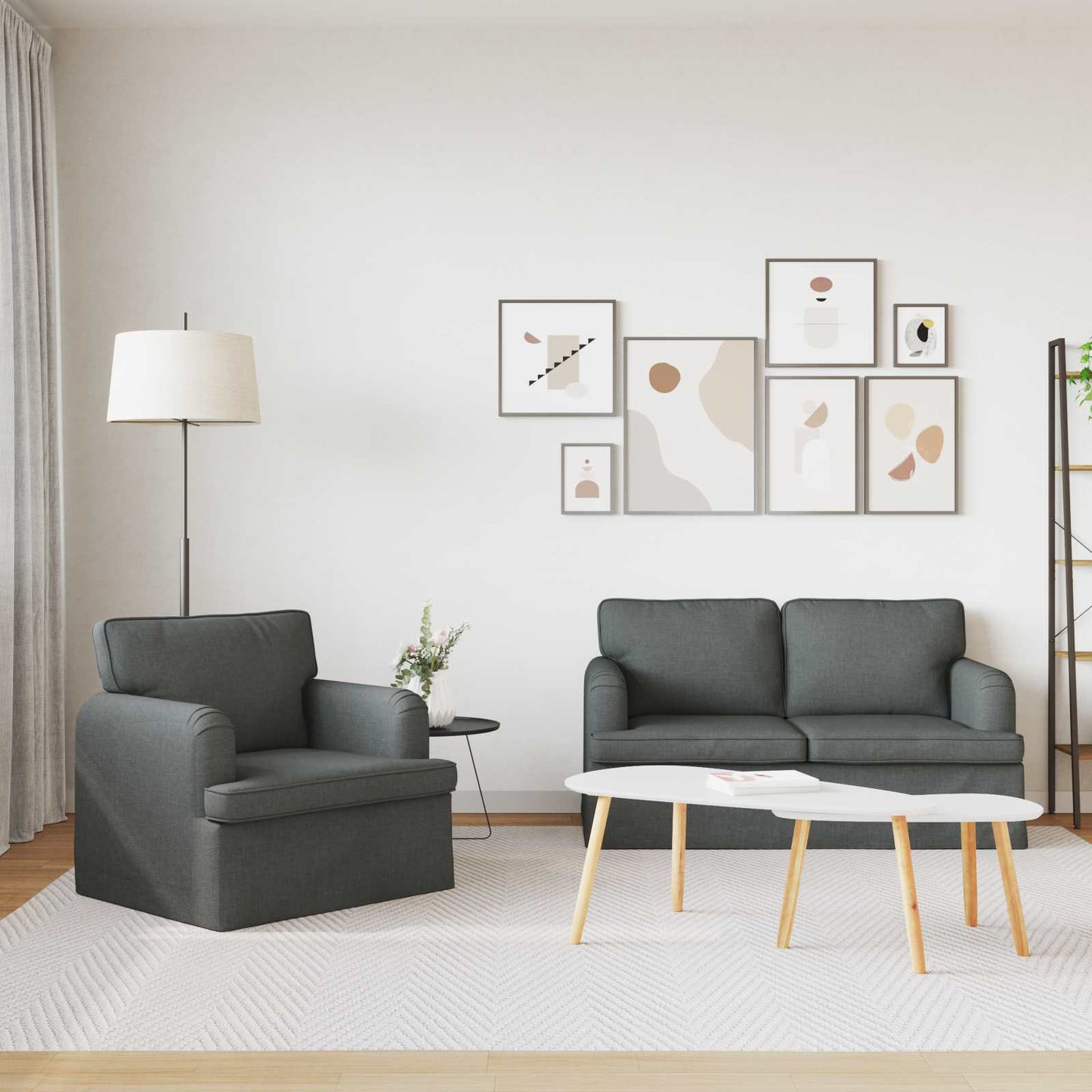 Sofa Set 2 stk. Dunkelgrau Stoff