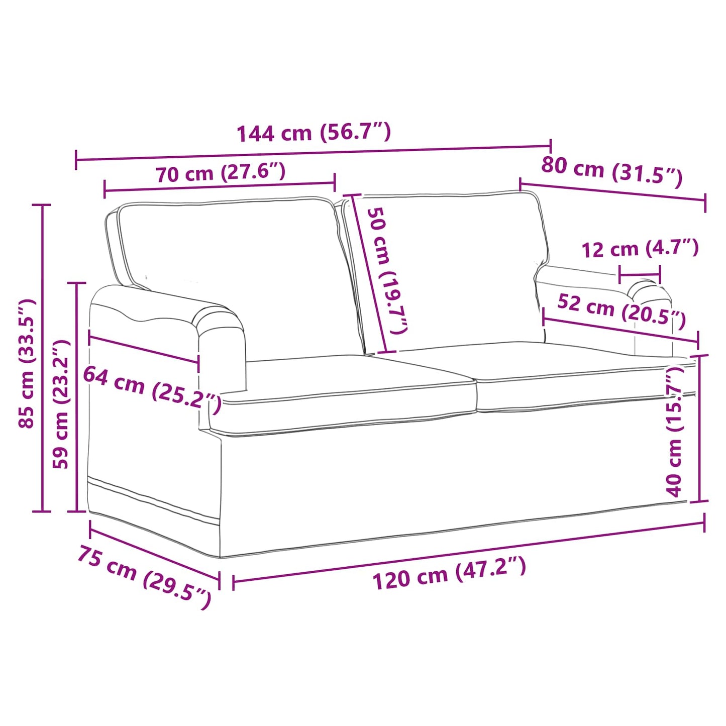 Sofa Set 2 stk. Dunkelgrau Stoff