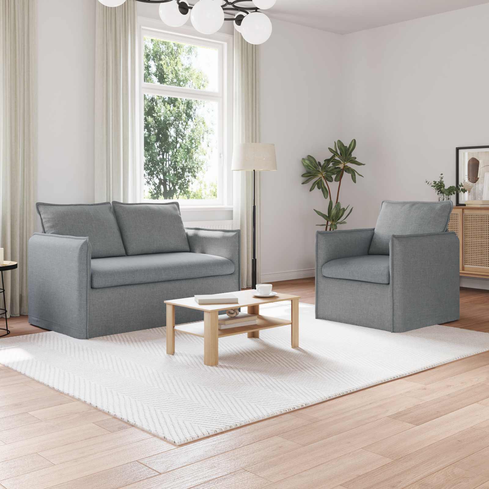Sofa Set 2 stk. Hellgrau Stoff