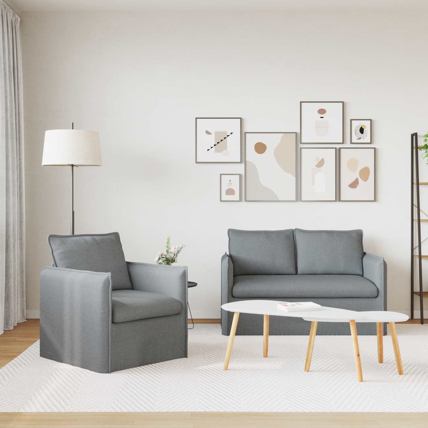 Sofa Set 2 stk. Hellgrau Stoff