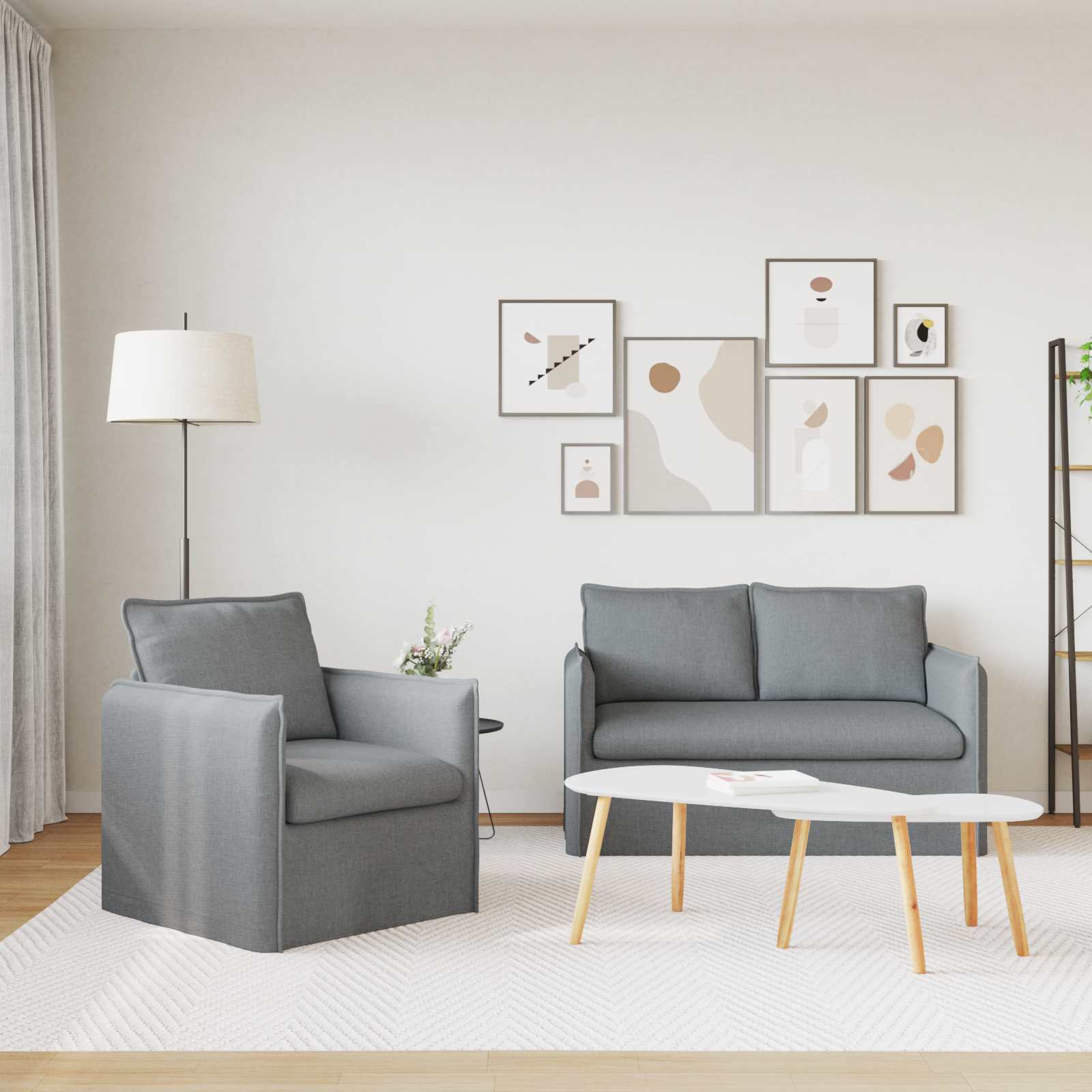 Sofa Set 2 stk. Hellgrau Stoff