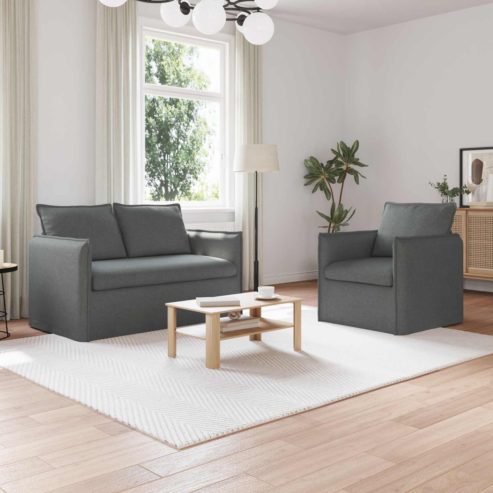 Sofa Set 2 stk. Dunkelgrau Stoff