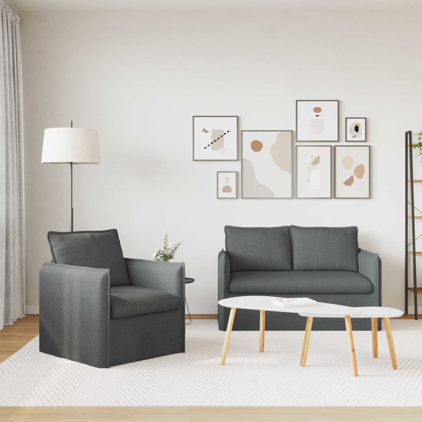 Sofa Set 2 stk. Dunkelgrau Stoff