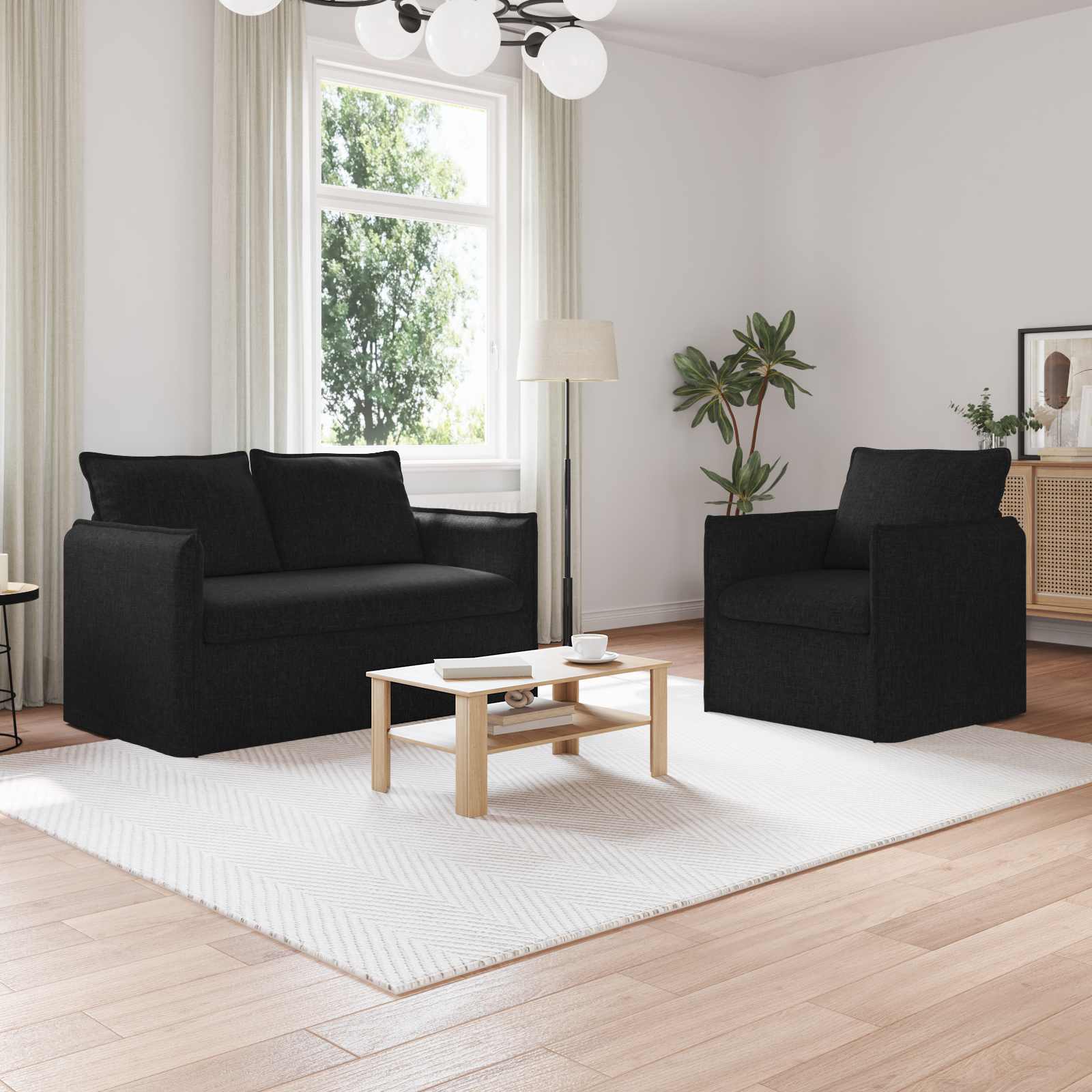 Sofa Set 2 stk. Schwarz Stoff