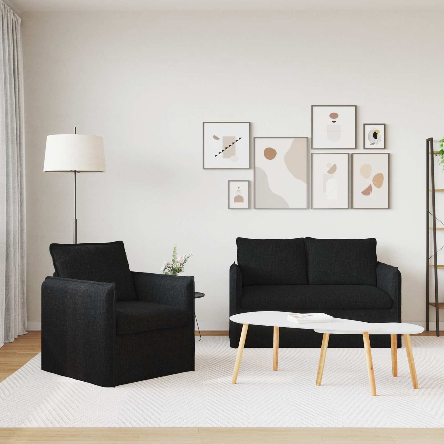 Sofa Set 2 stk. Schwarz Stoff