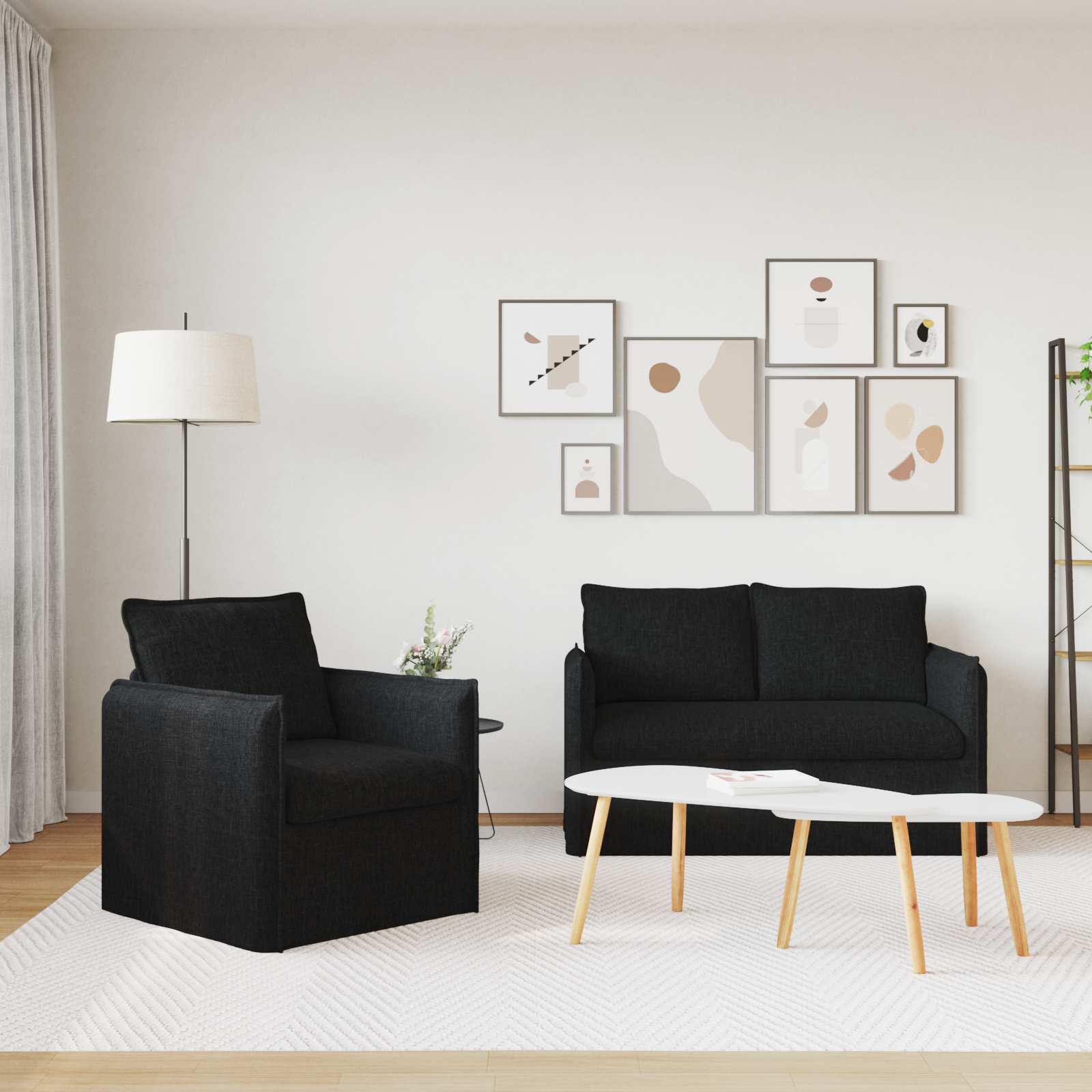 Sofa Set 2 stk. Schwarz Stoff