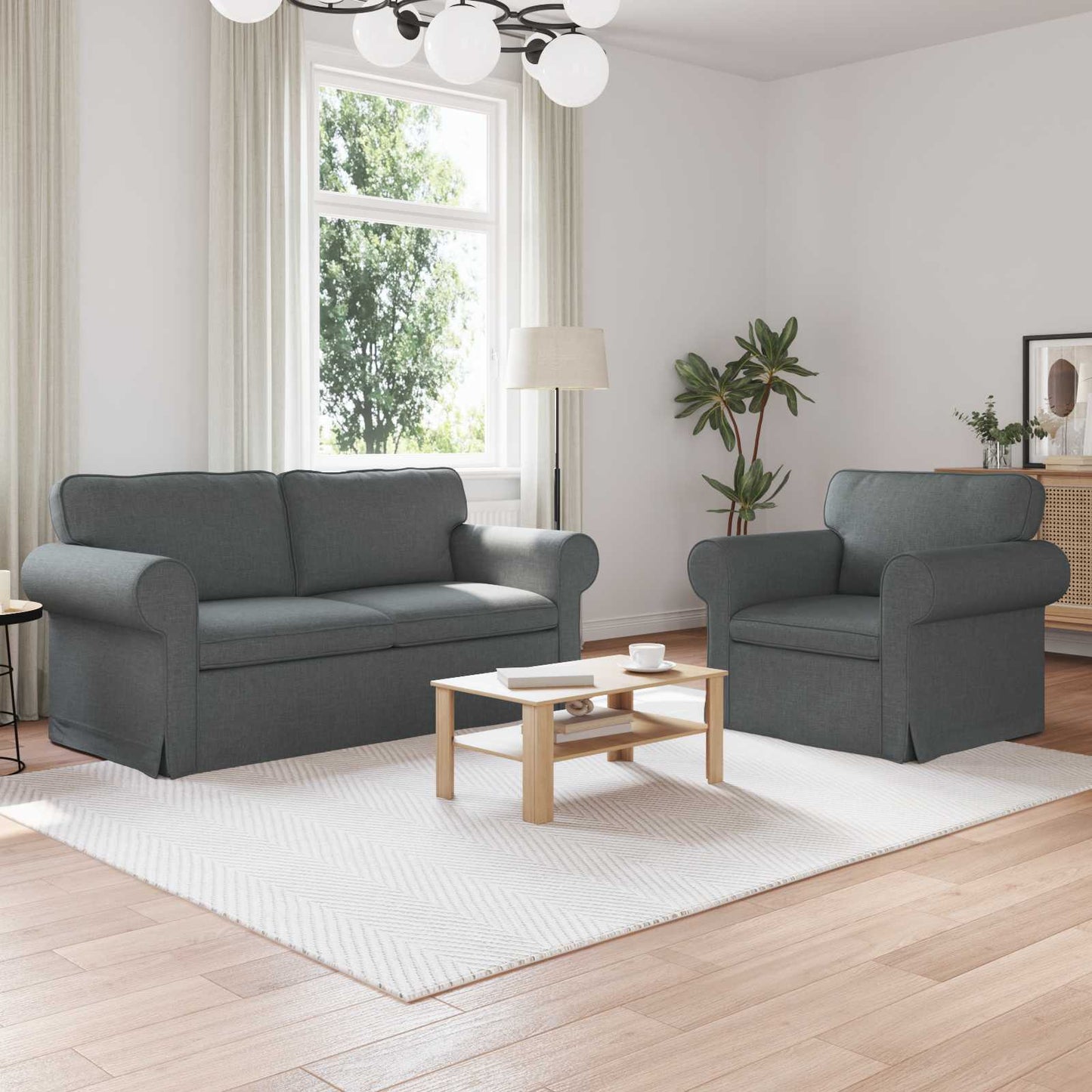 Sofa Set 2 stk. Dunkelgrau Stoff