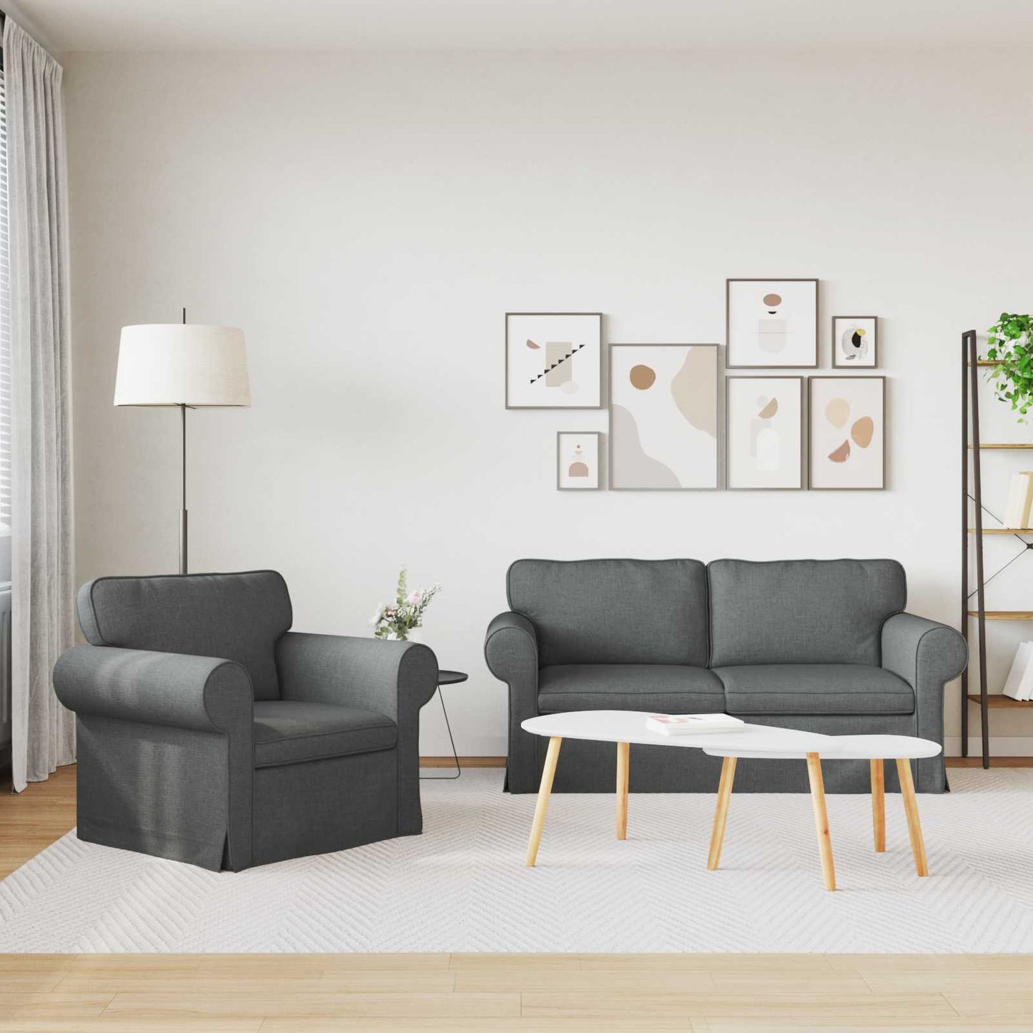 Sofa Set 2 stk. Dunkelgrau Stoff