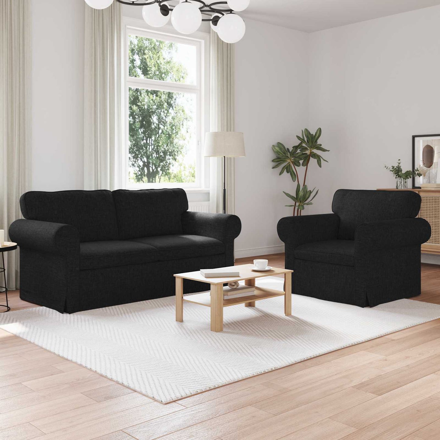 Sofa Set 2 stk. Schwarz Stoff