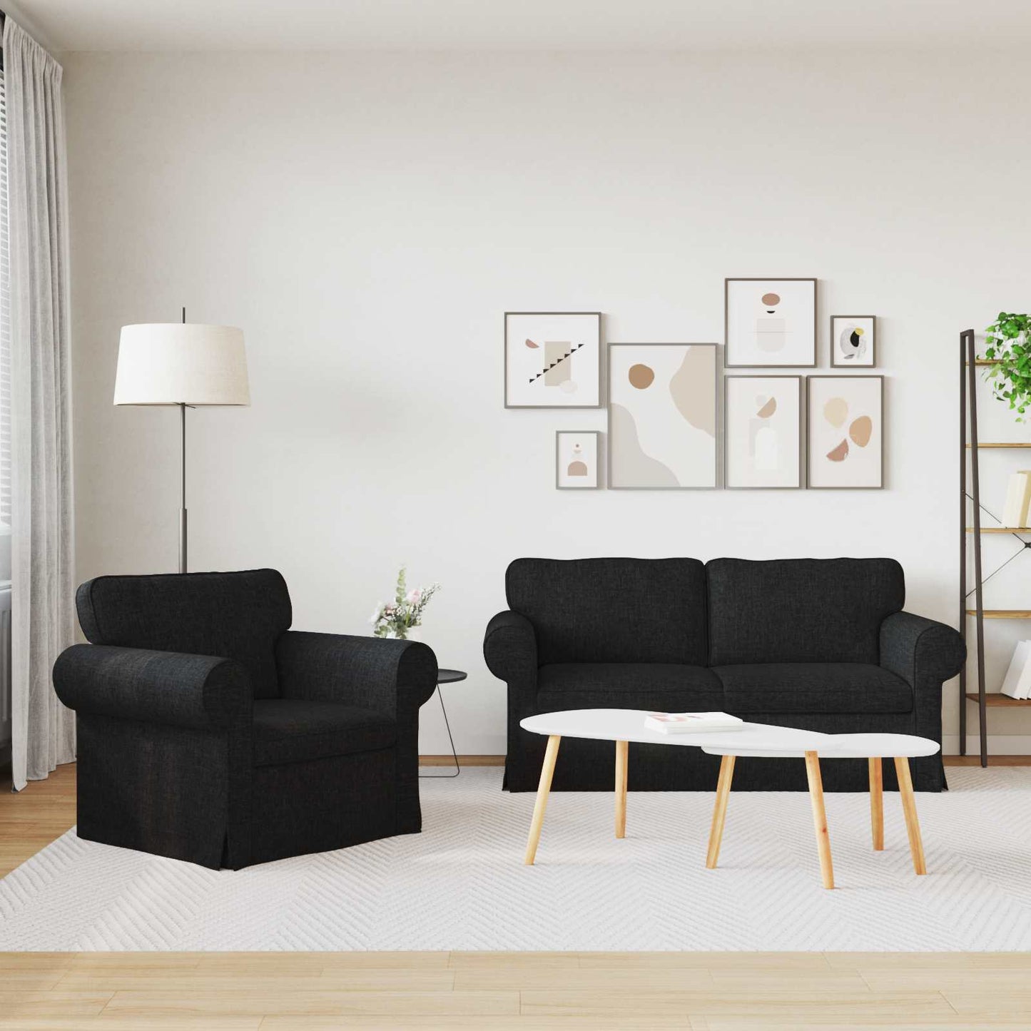 Sofa Set 2 stk. Schwarz Stoff