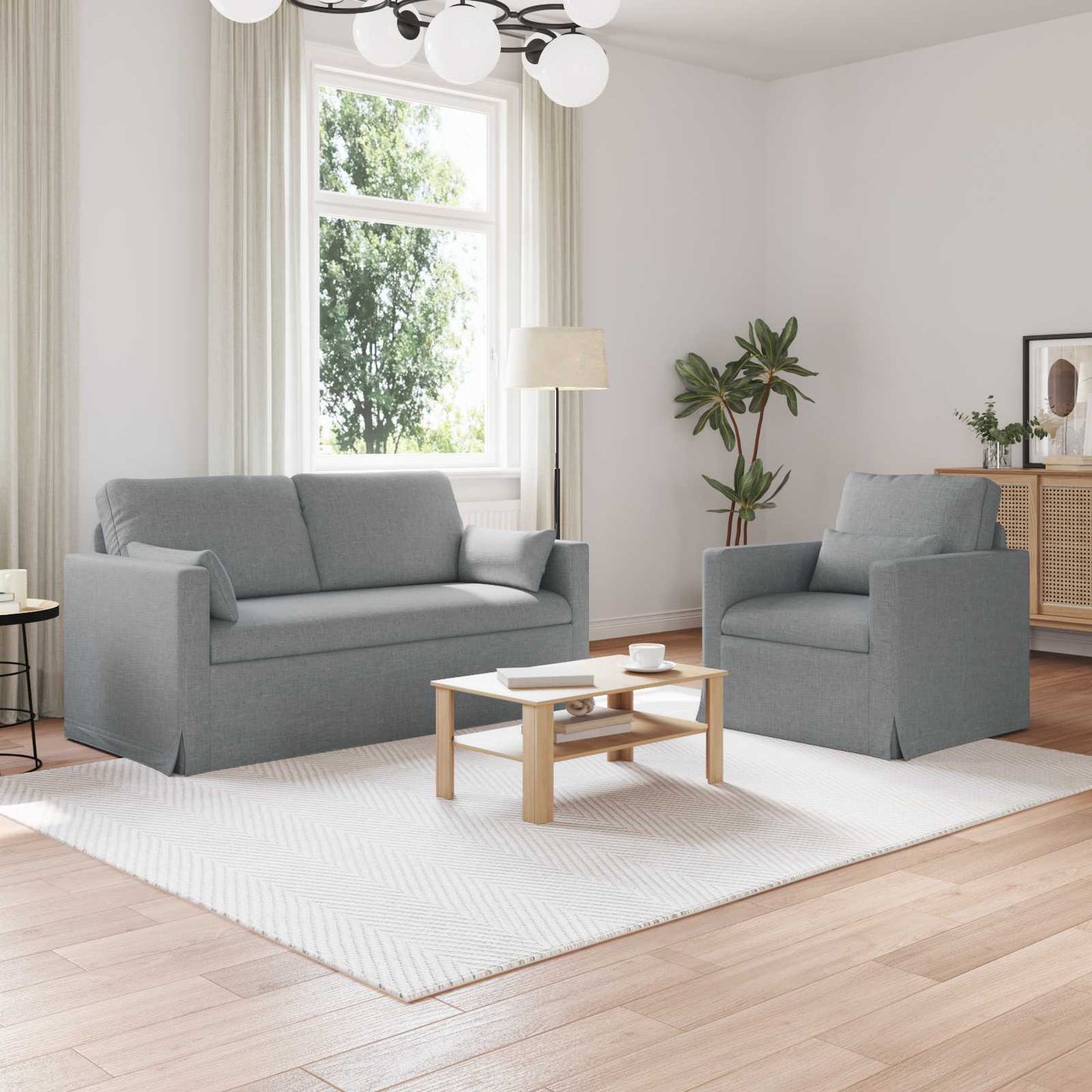 Sofa Set 2 stk. Hellgrau Stoff
