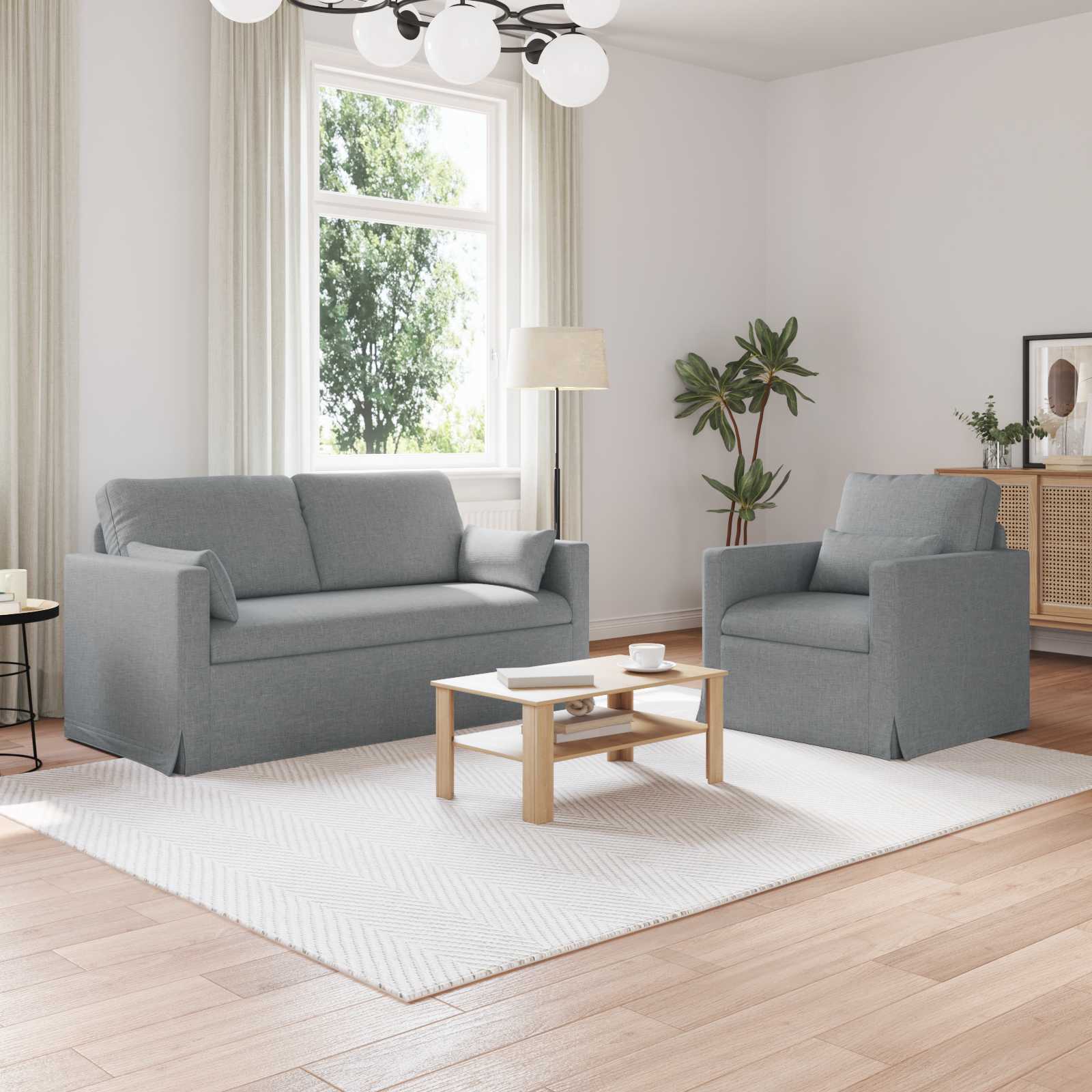 Sofa Set 2 stk. Hellgrau Stoff