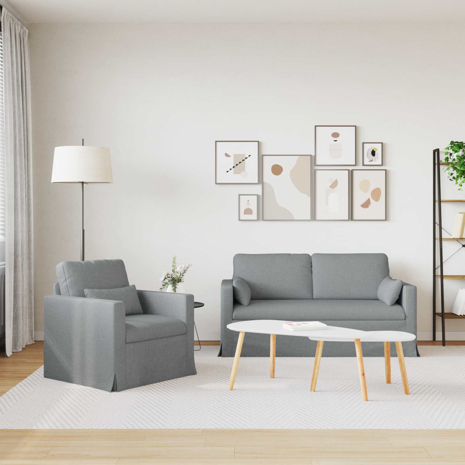 Sofa Set 2 stk. Hellgrau Stoff