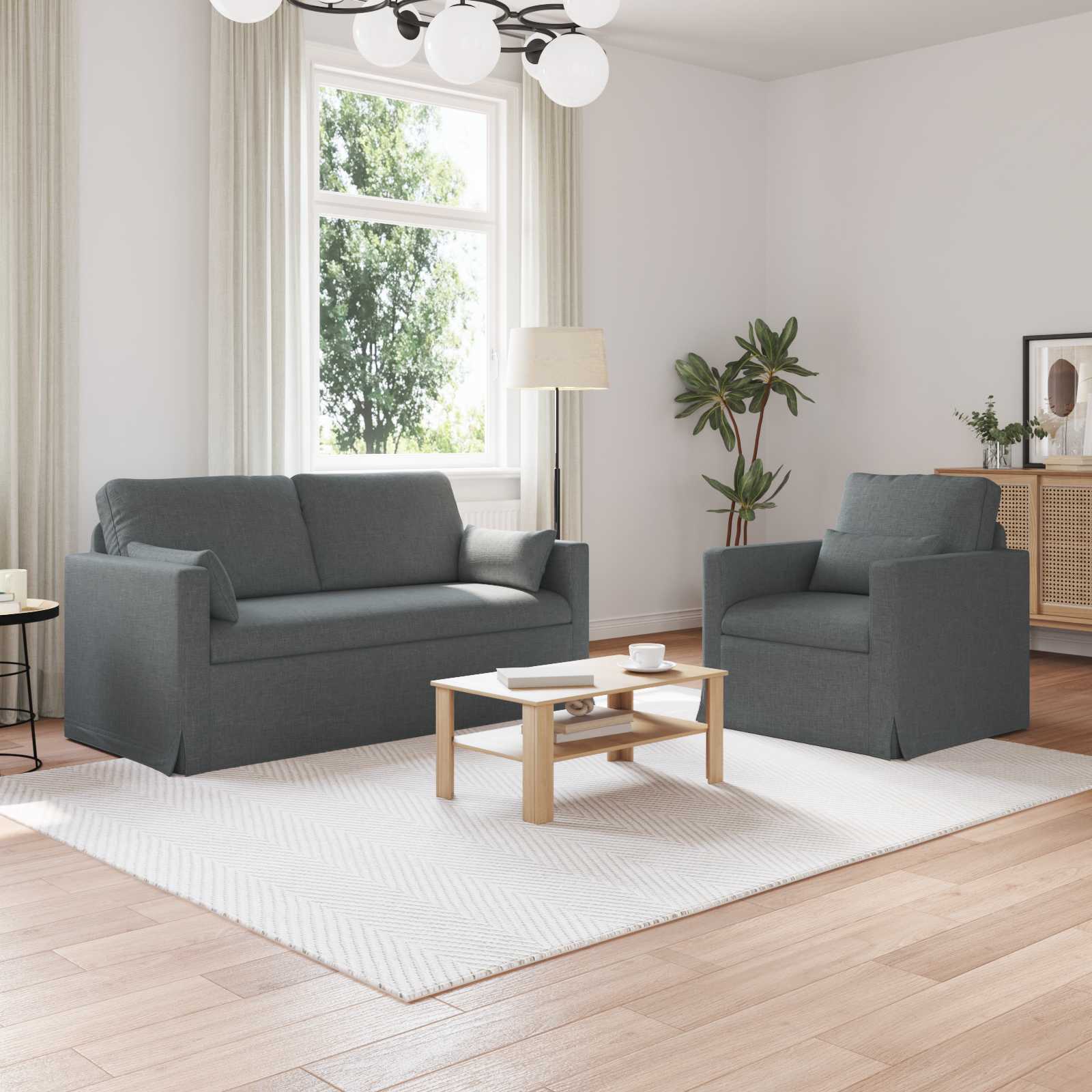 Sofa Set 2 stk. Dunkelgrau Stoff