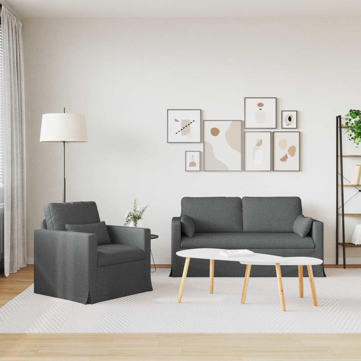 Sofa Set 2 stk. Dunkelgrau Stoff