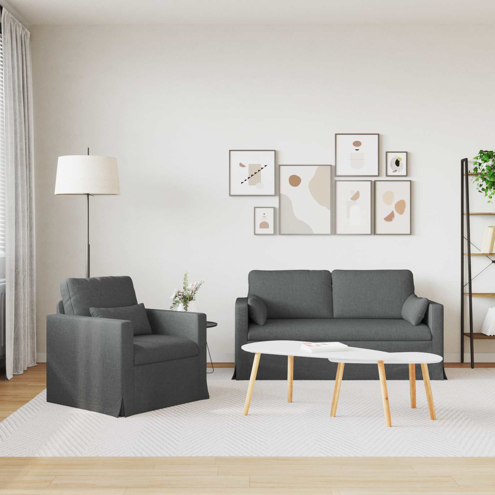 Sofa Set 2 stk. Dunkelgrau Stoff