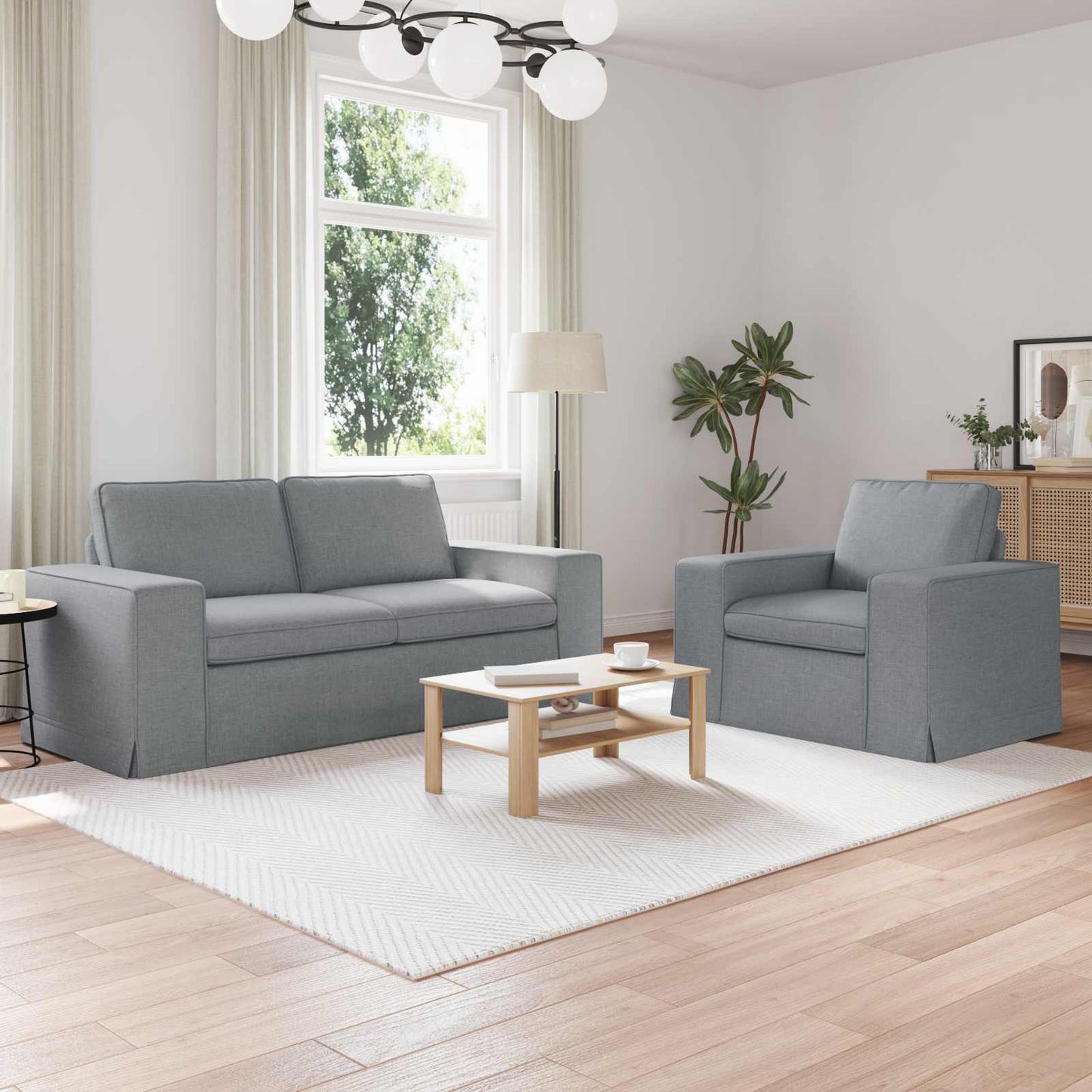 Sofa Set 2 stk. Hellgrau Stoff