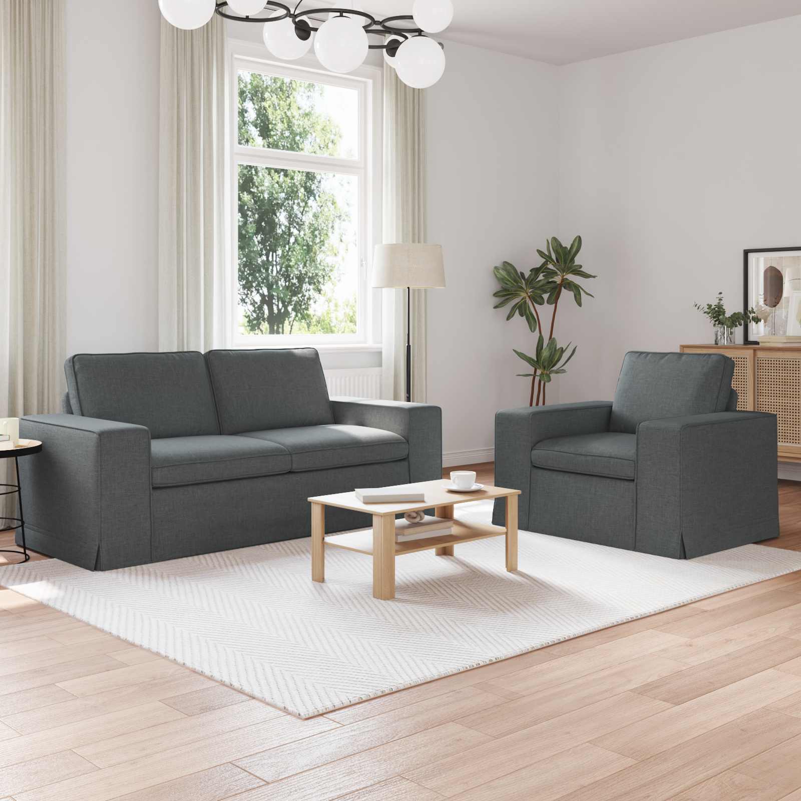 Sofa Set 2 stk. Dunkelgrau Stoff