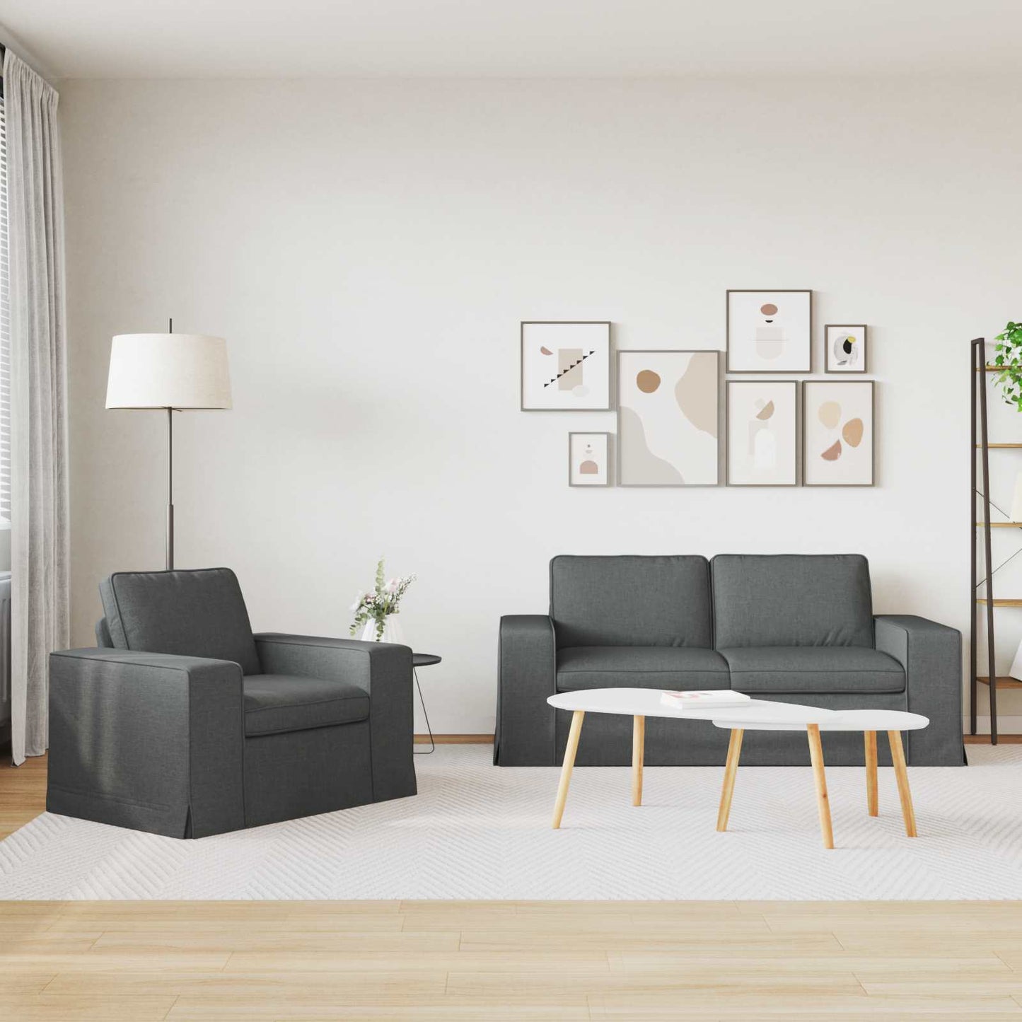 Sofa Set 2 stk. Dunkelgrau Stoff