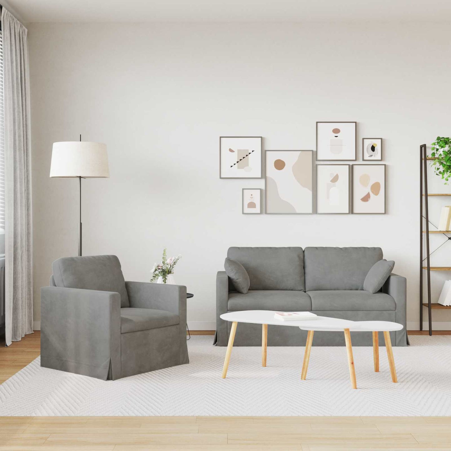 Sofa Set 2 Stk. Hellgrau Samt